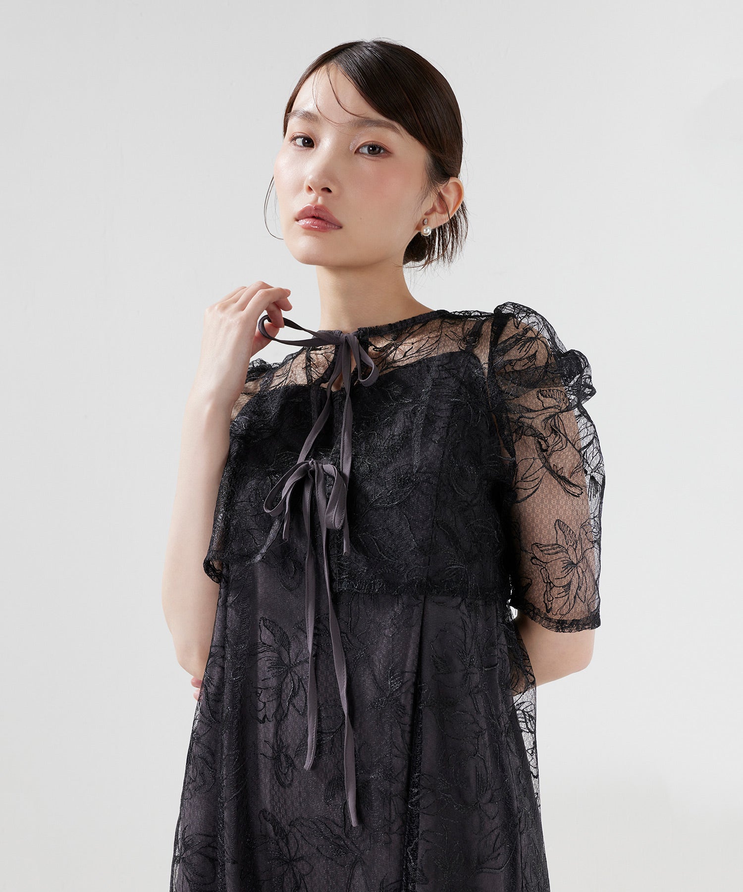 花柄シアーレースリボンドレス2点セット