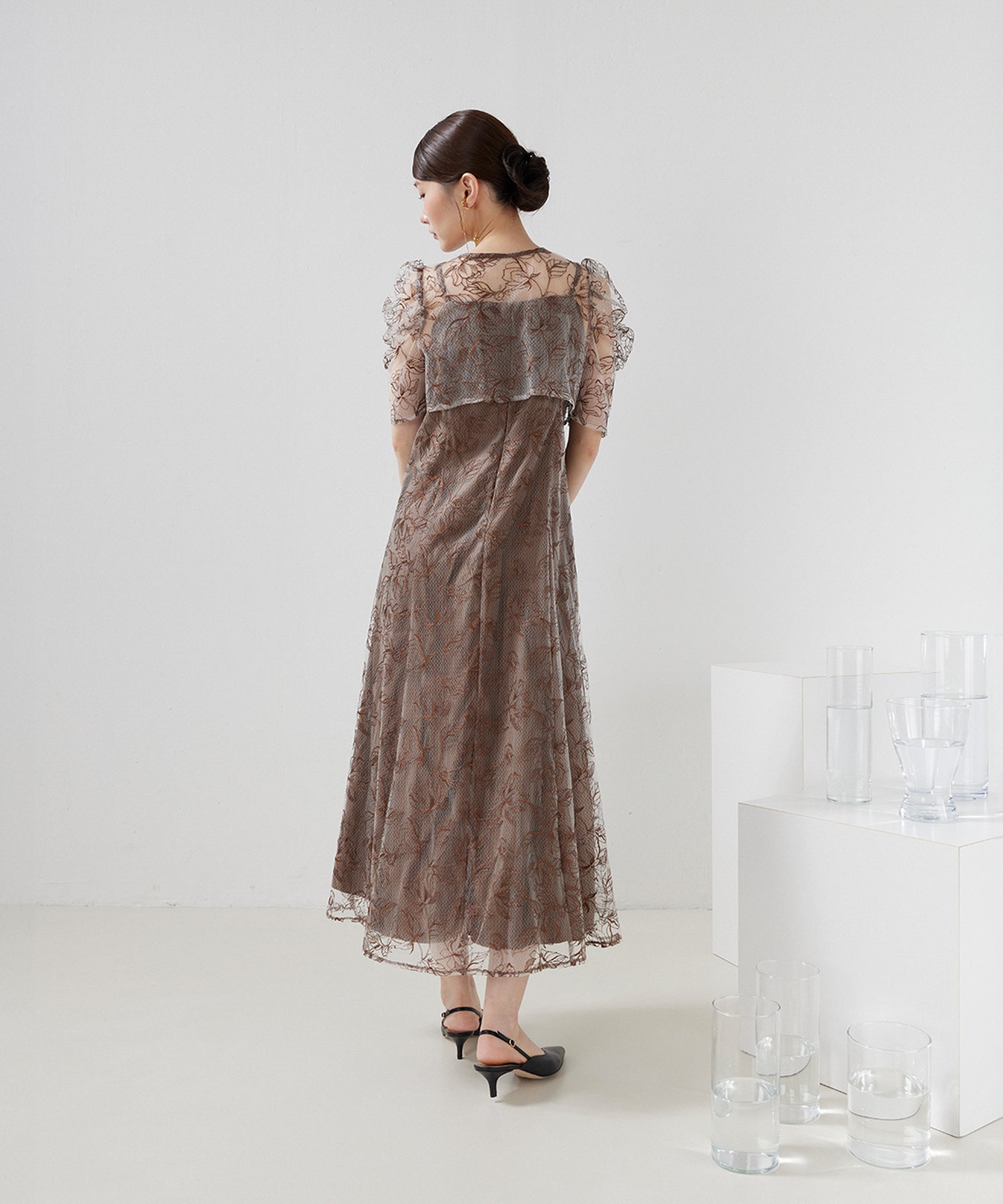 花柄シアーレースリボンドレス2点セット
