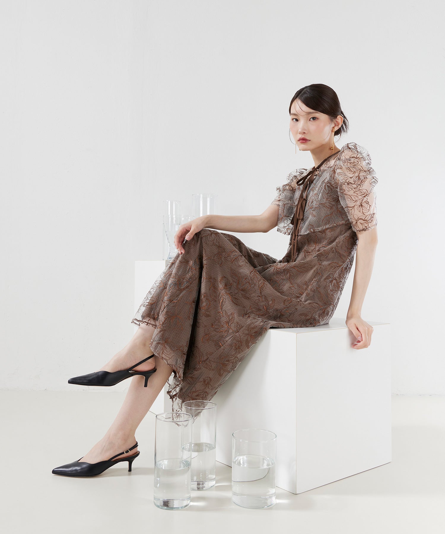 花柄シアーレースリボンドレス2点セット