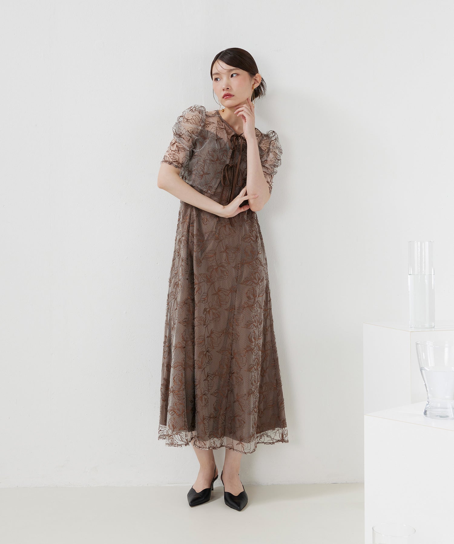 花柄シアーレースリボンドレス2点セット
