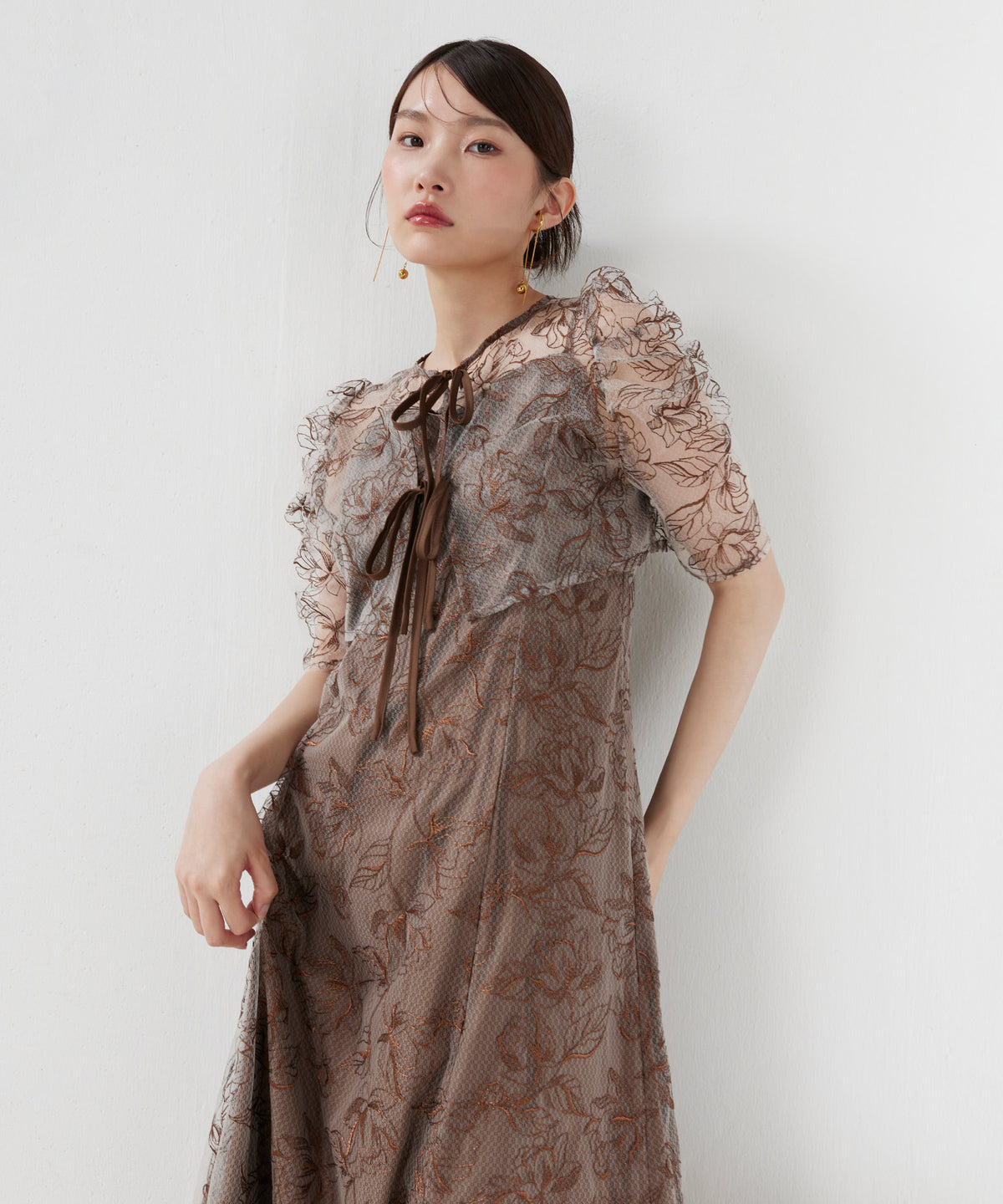 花柄シアーレースリボンドレス2点セット