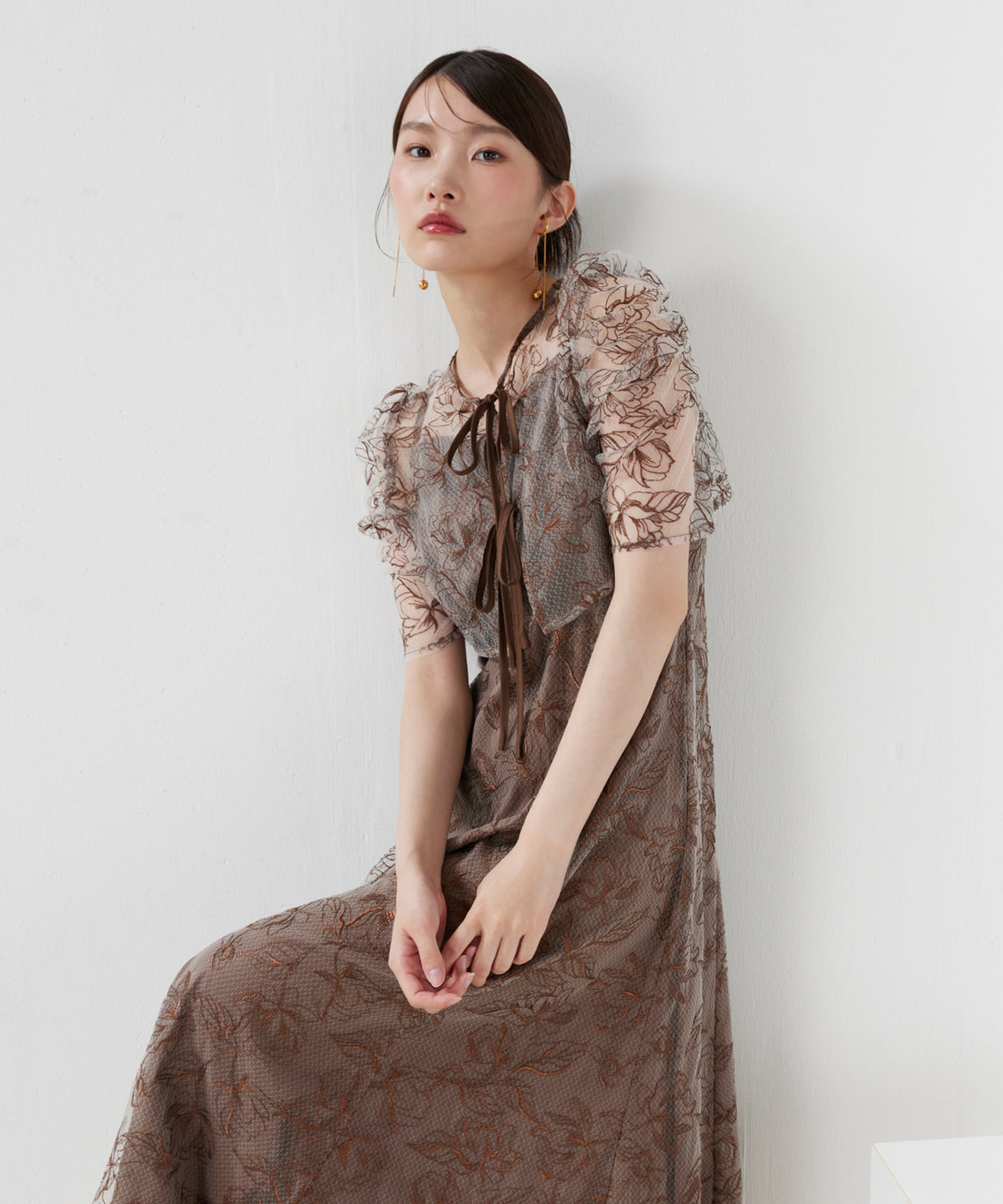花柄シアーレースリボンドレス2点セット
