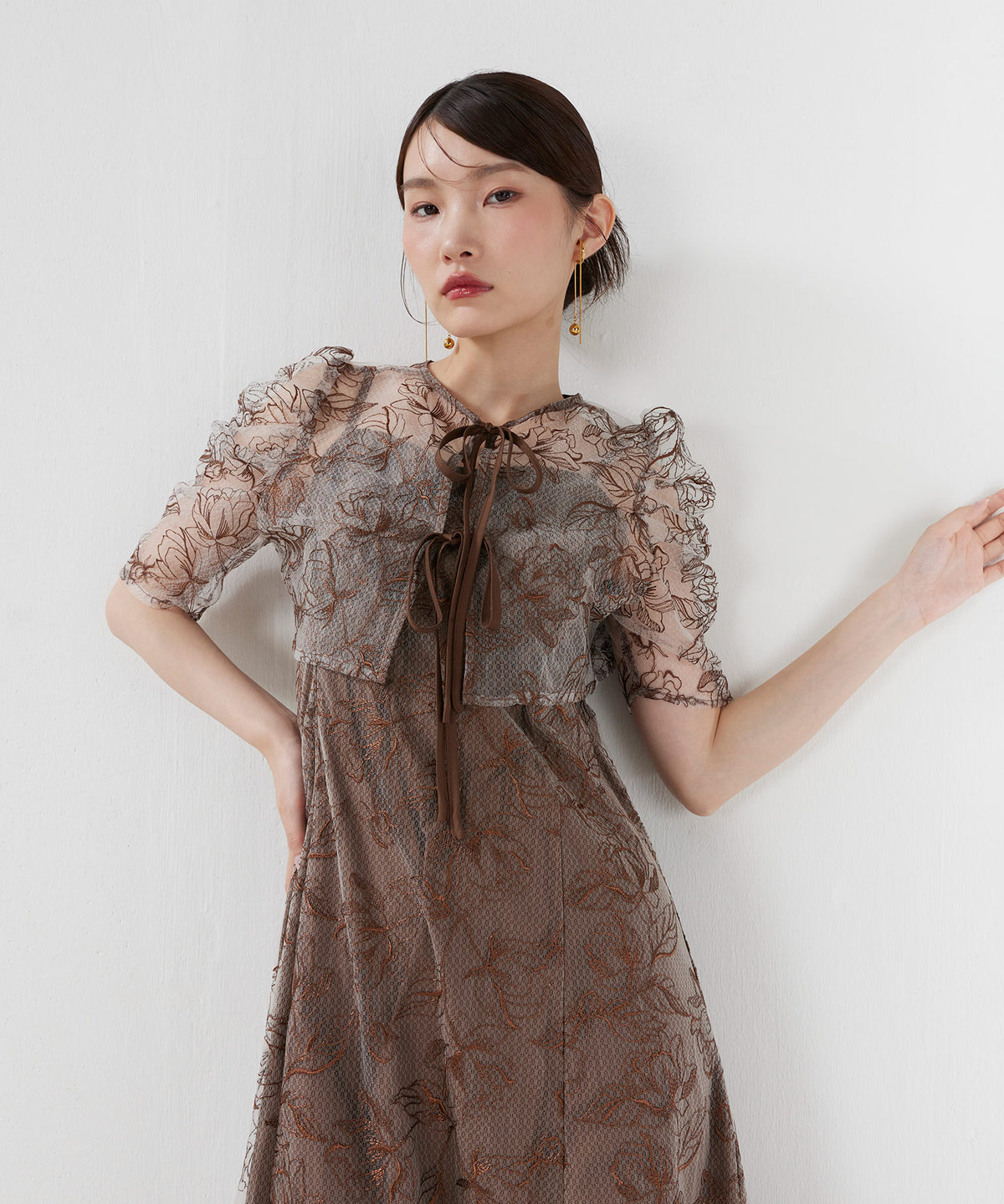 花柄シアーレースリボンドレス2点セット
