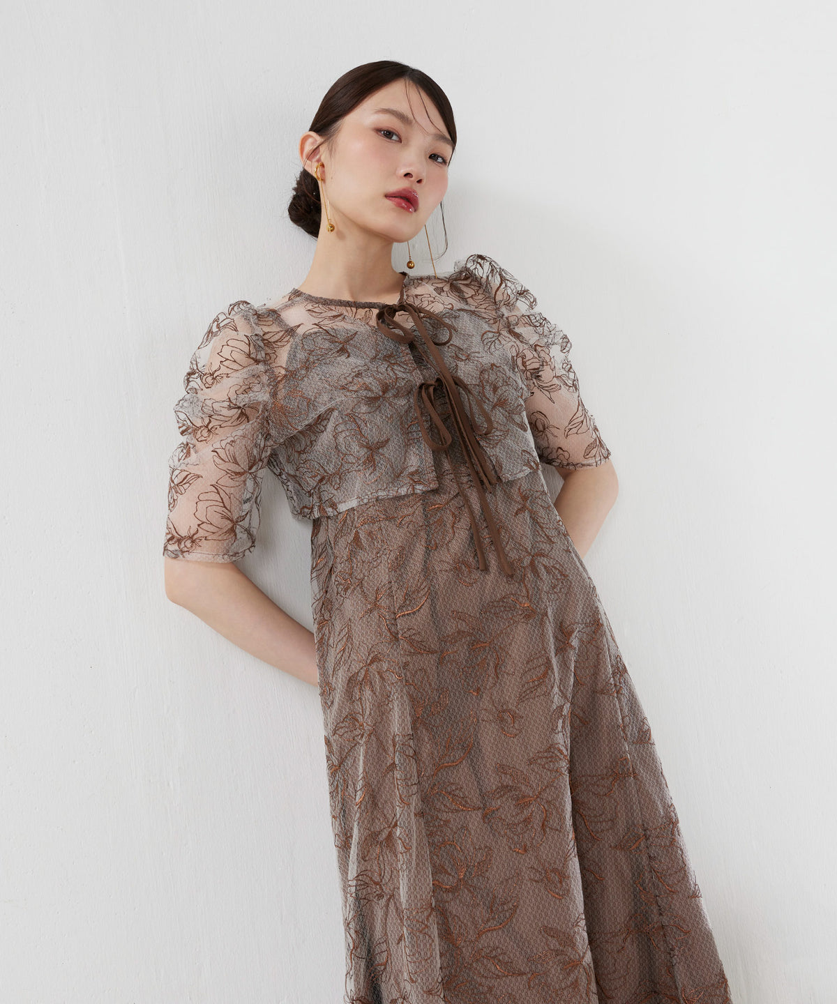 花柄シアーレースリボンドレス2点セット