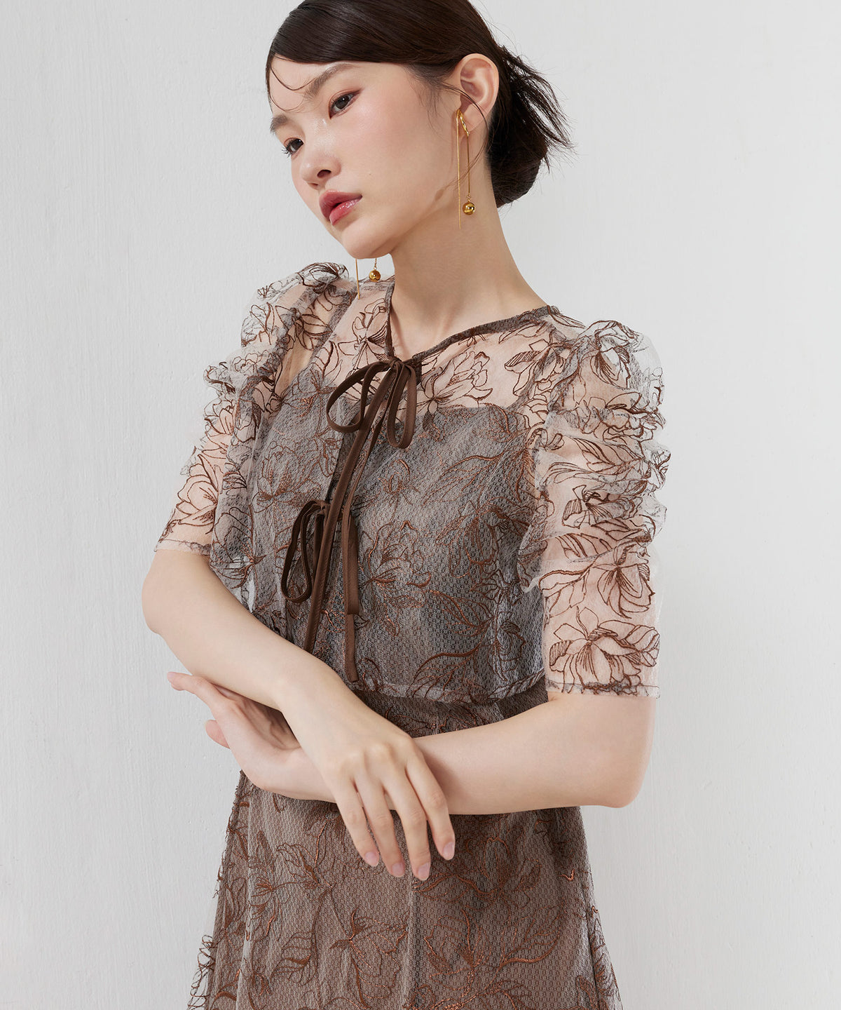 花柄シアーレースリボンドレス2点セット