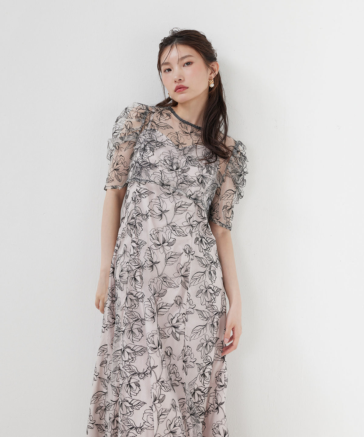 花柄シアーレースリボンドレス2点セット