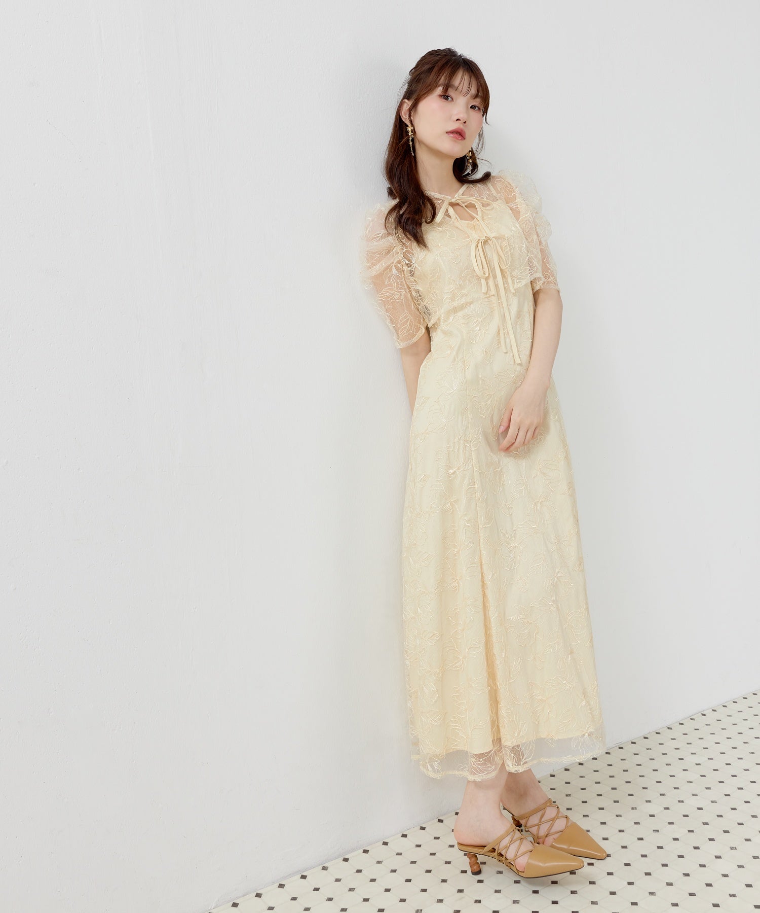 花柄シアーレースリボンドレス2点セット