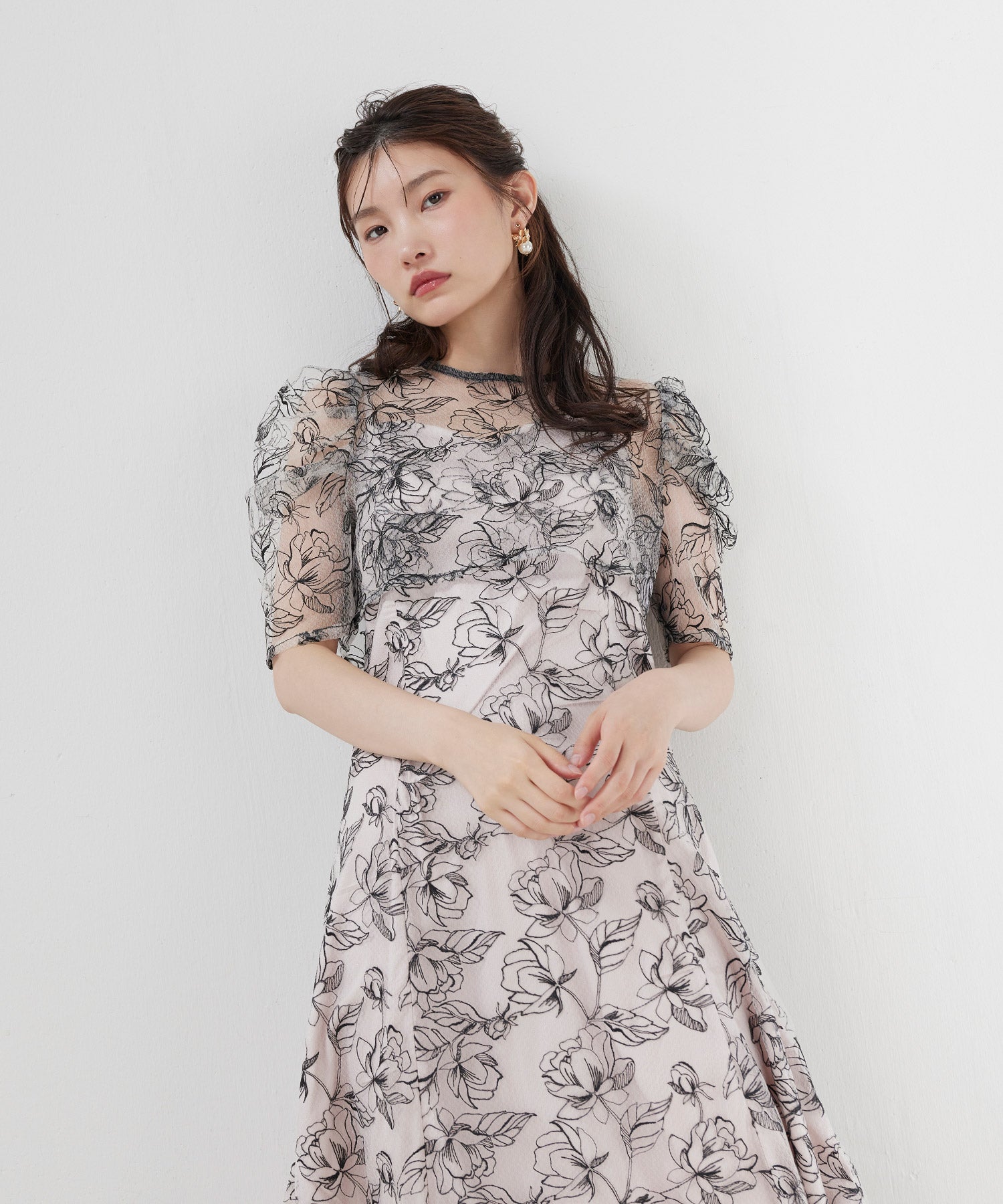 花柄シアーレースリボンドレス2点セット