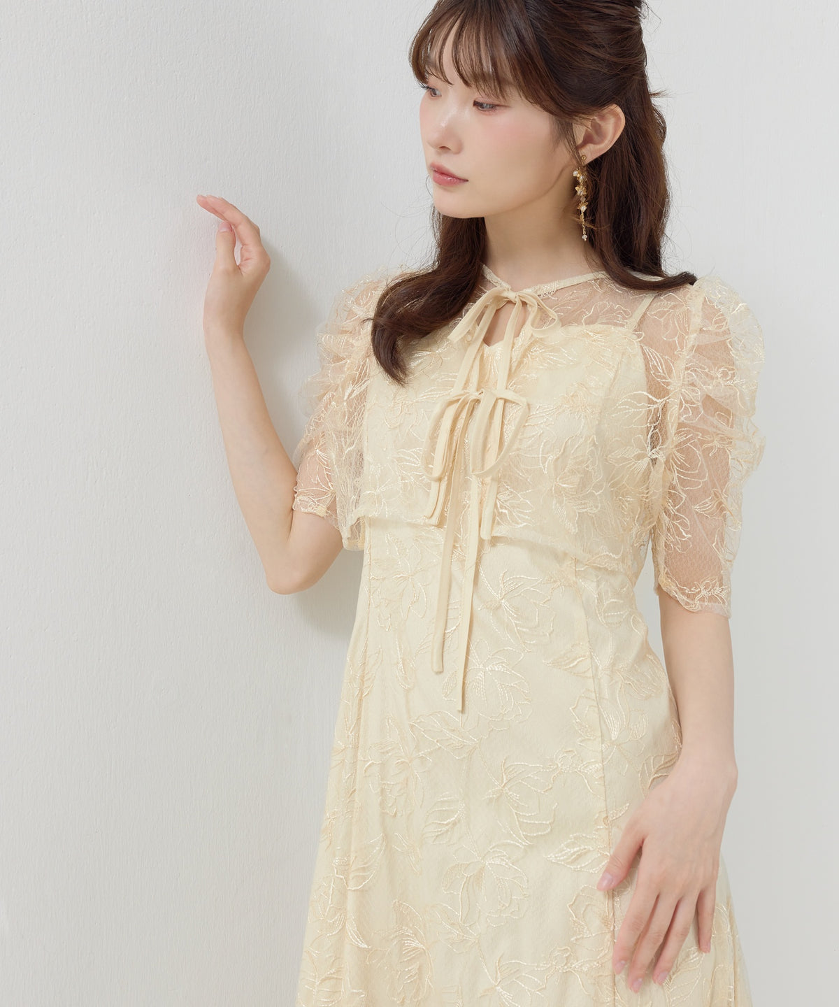 花柄シアーレースリボンドレス2点セット