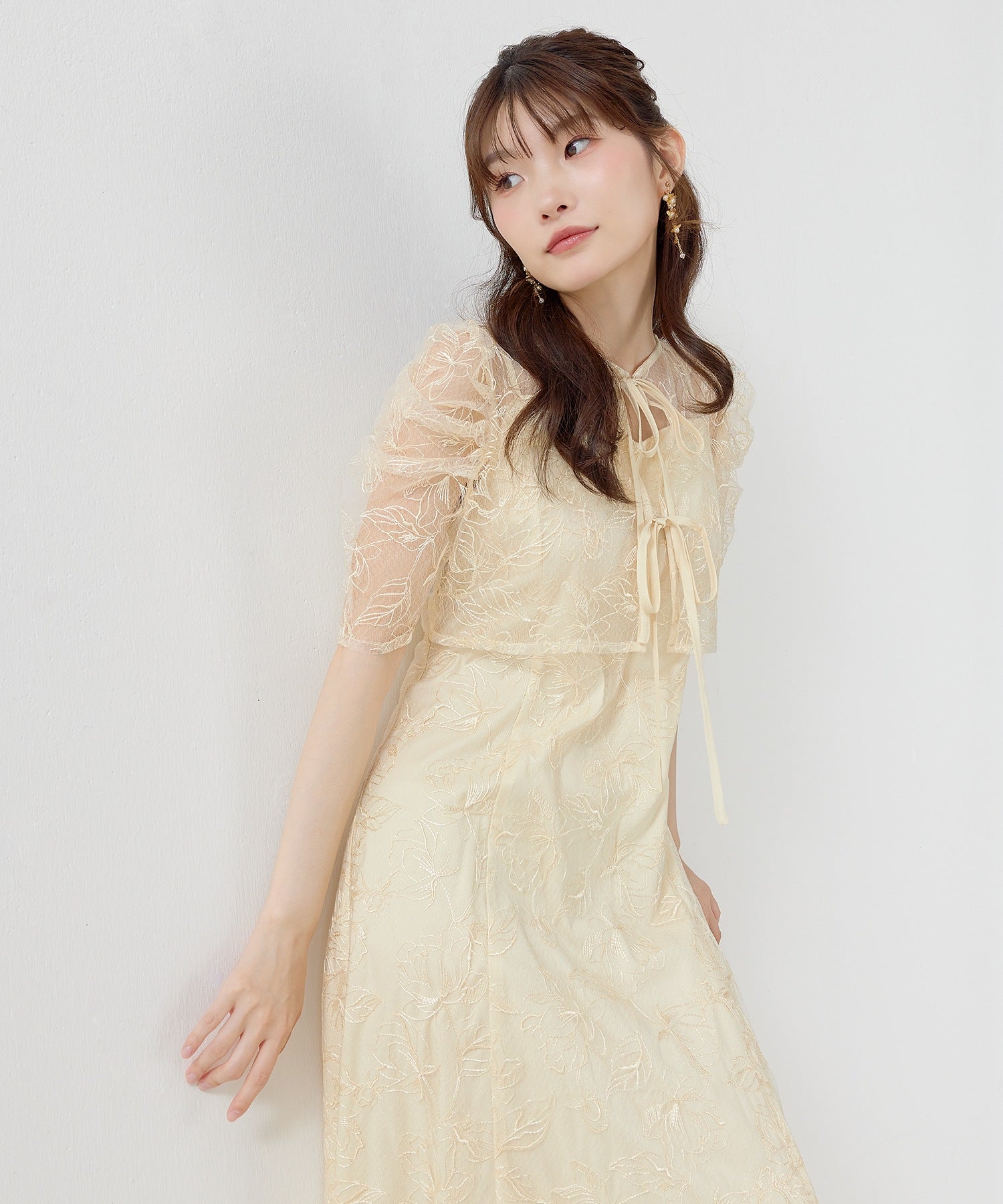 花柄シアーレースリボンドレス2点セット
