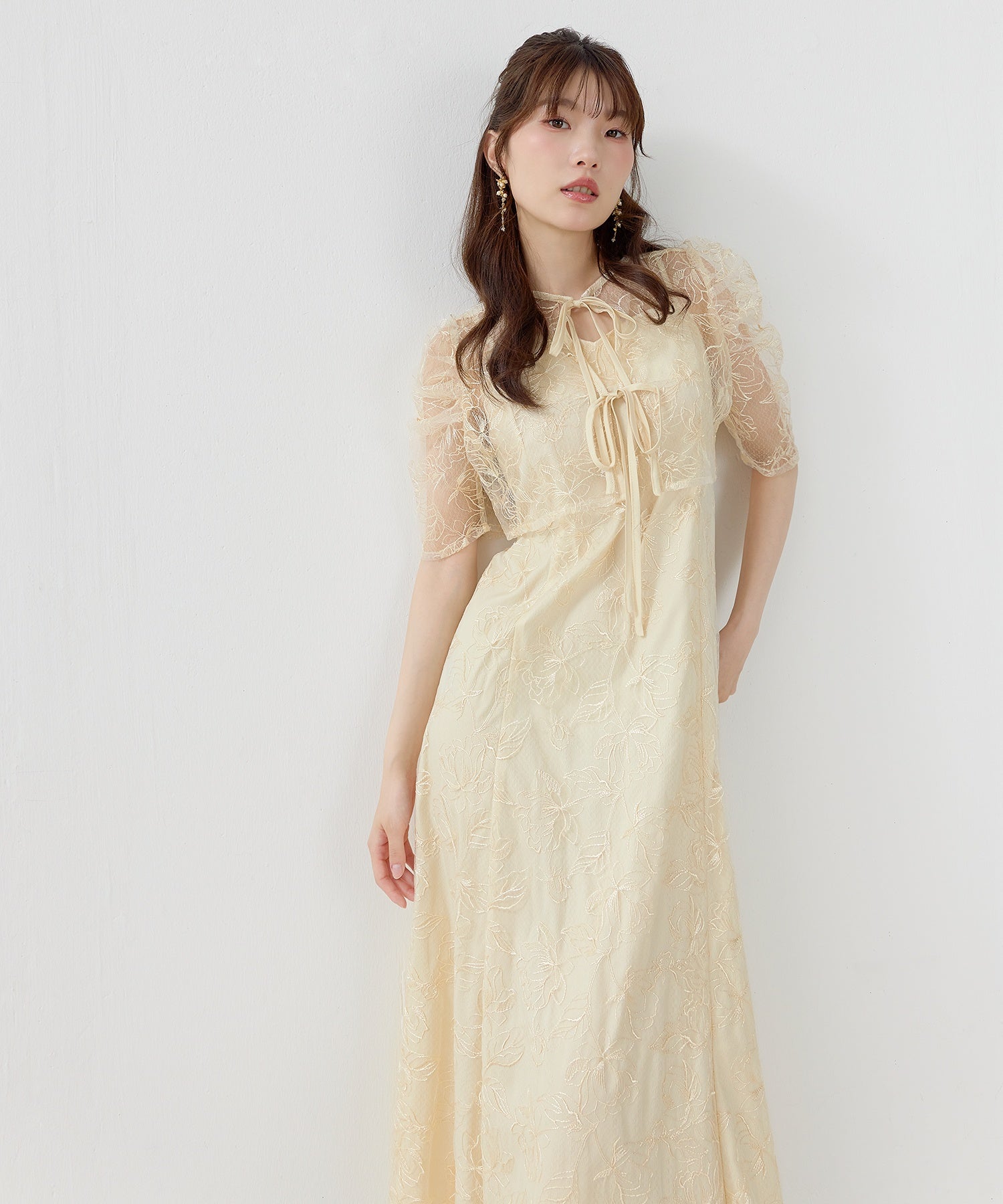 花柄シアーレースリボンドレス2点セット