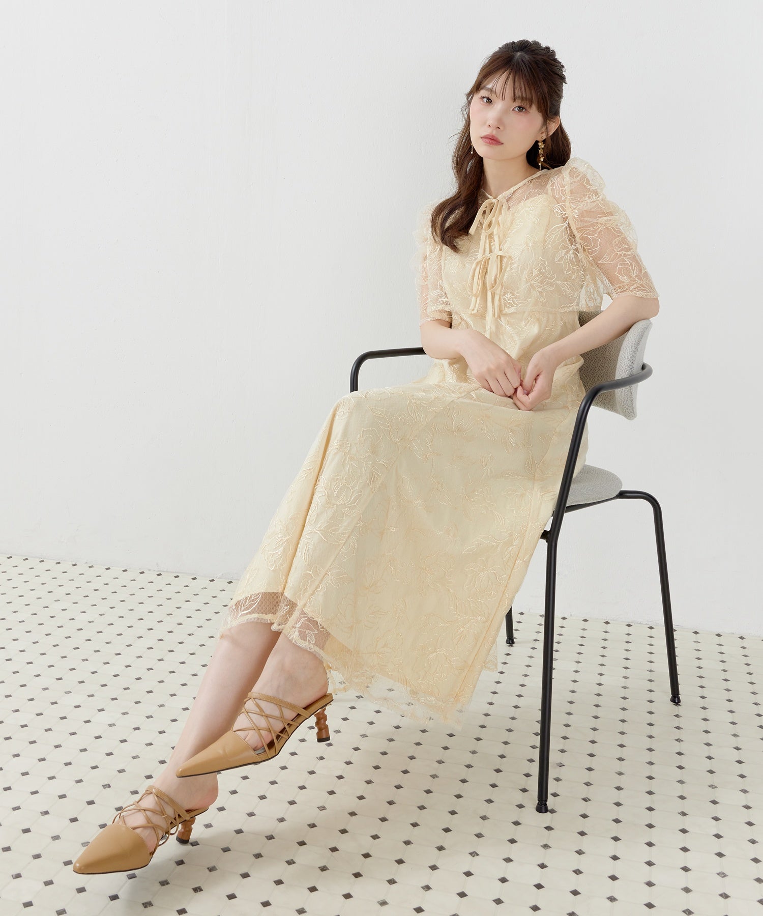 花柄シアーレースリボンドレス2点セット