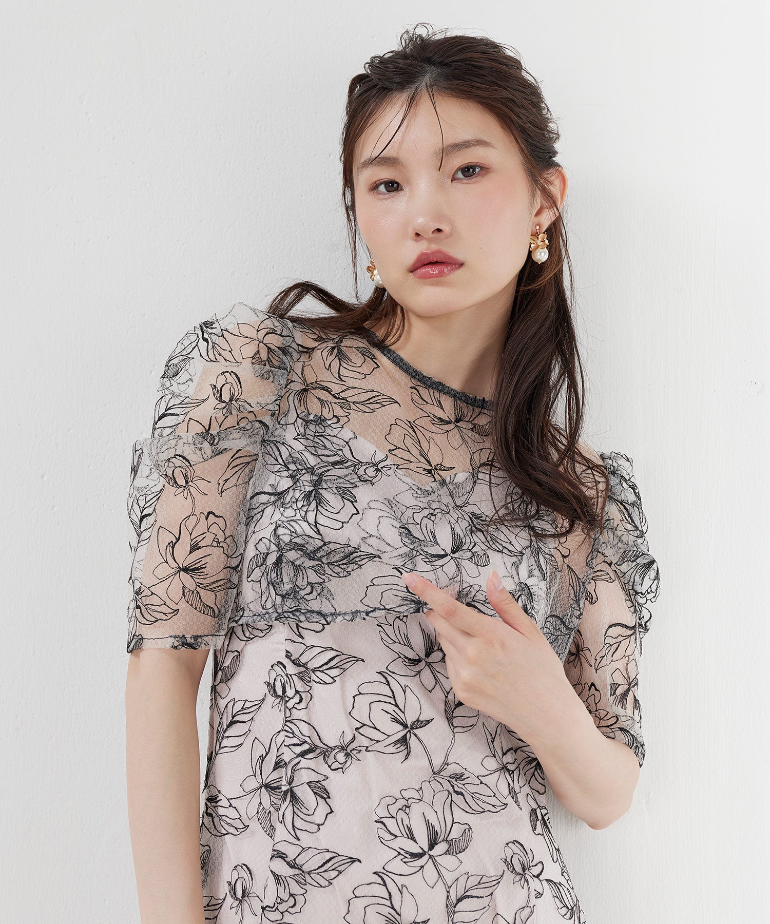 花柄シアーレースリボンドレス2点セット