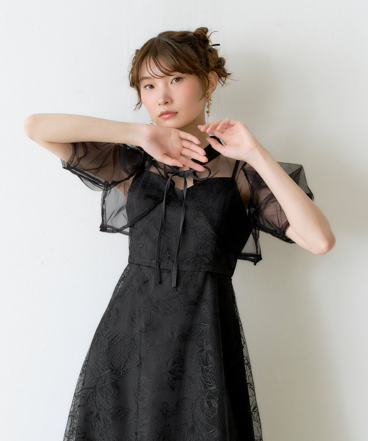 タックスリーブボレロ花柄刺繍2点セットドレス