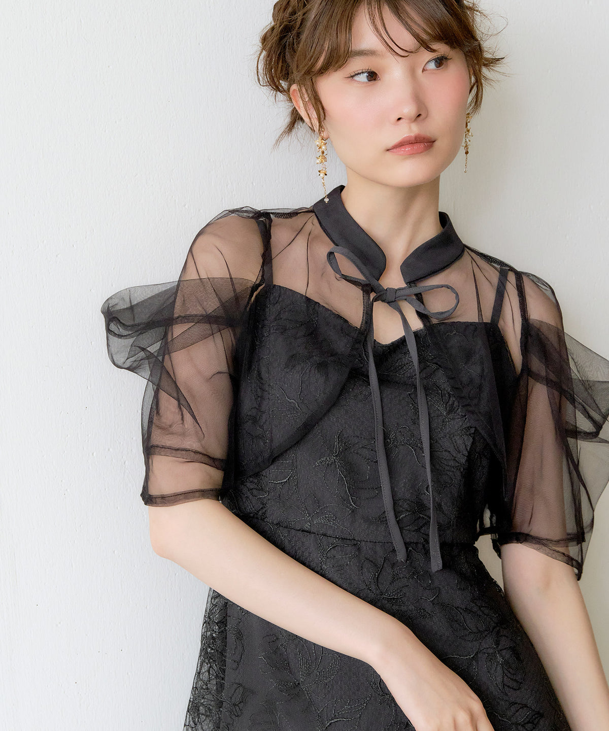 タックスリーブボレロ花柄刺繍2点セットドレス