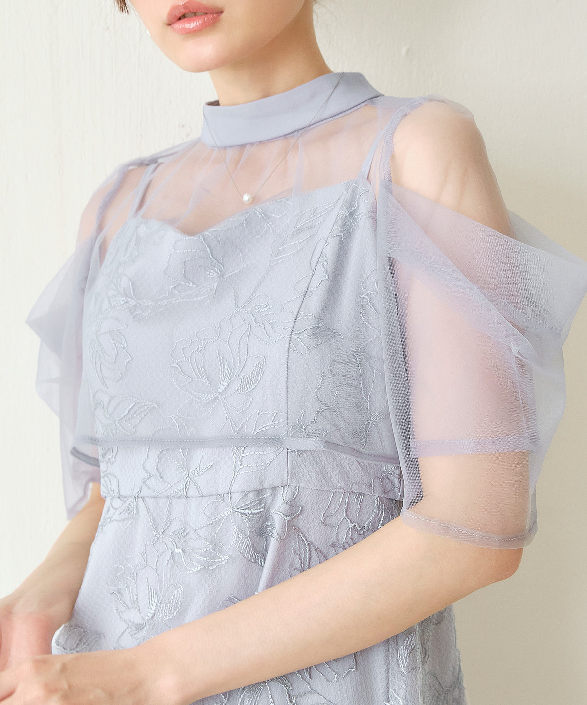 タックスリーブボレロ花柄刺繍2点セットドレス