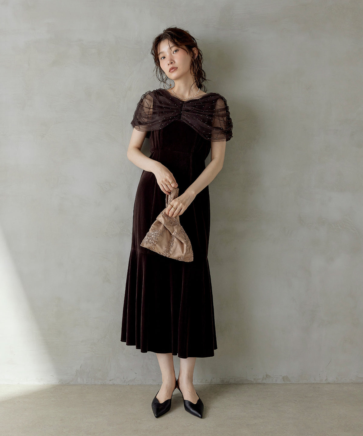 花柄刺繍レースパーティーサブバッグ