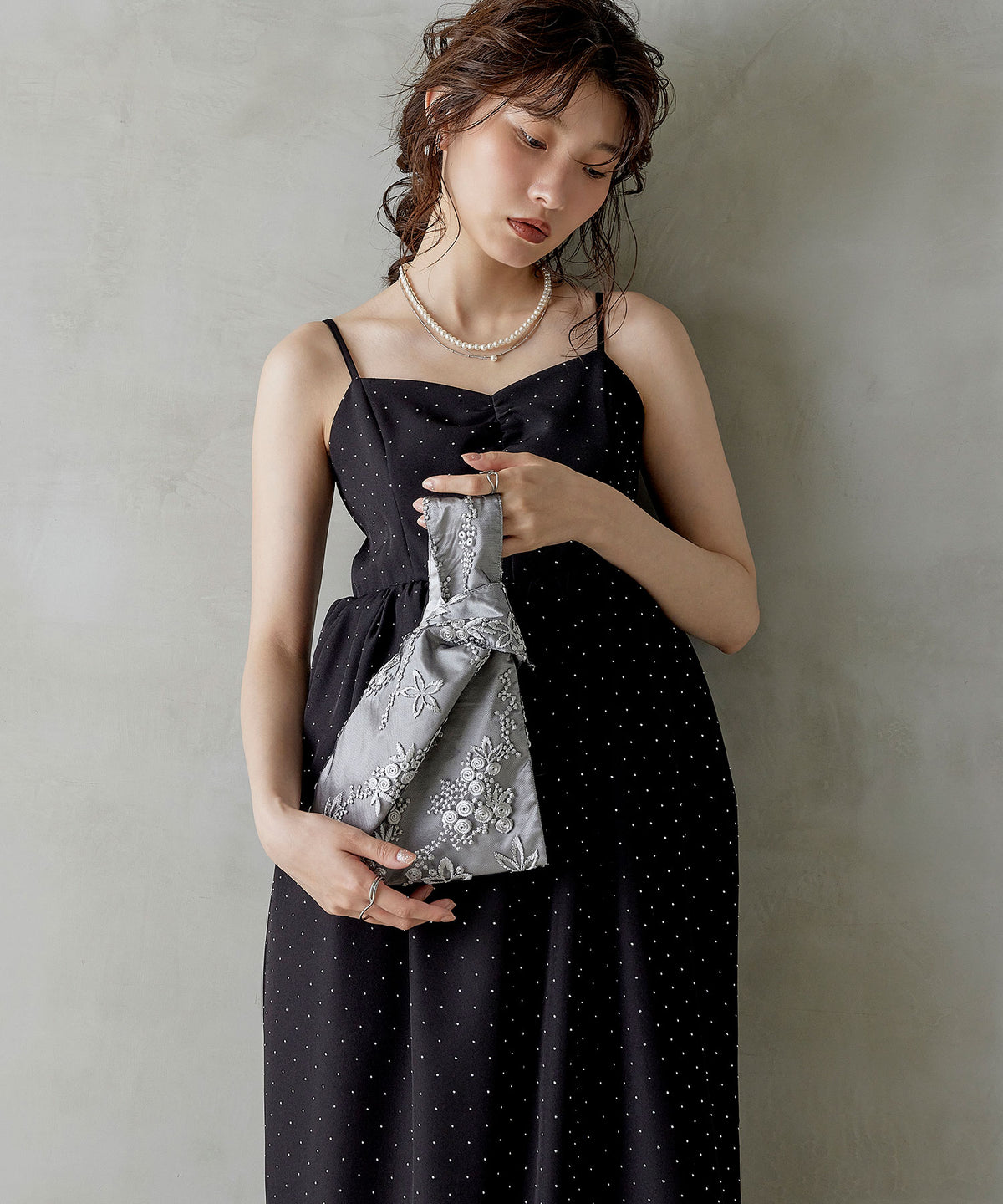 花柄刺繍レースパーティーサブバッグ