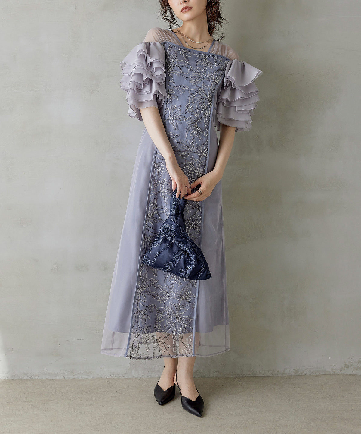 花柄刺繍レースパーティーサブバッグ