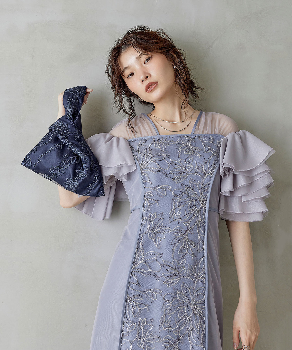 花柄刺繍レースパーティーサブバッグ