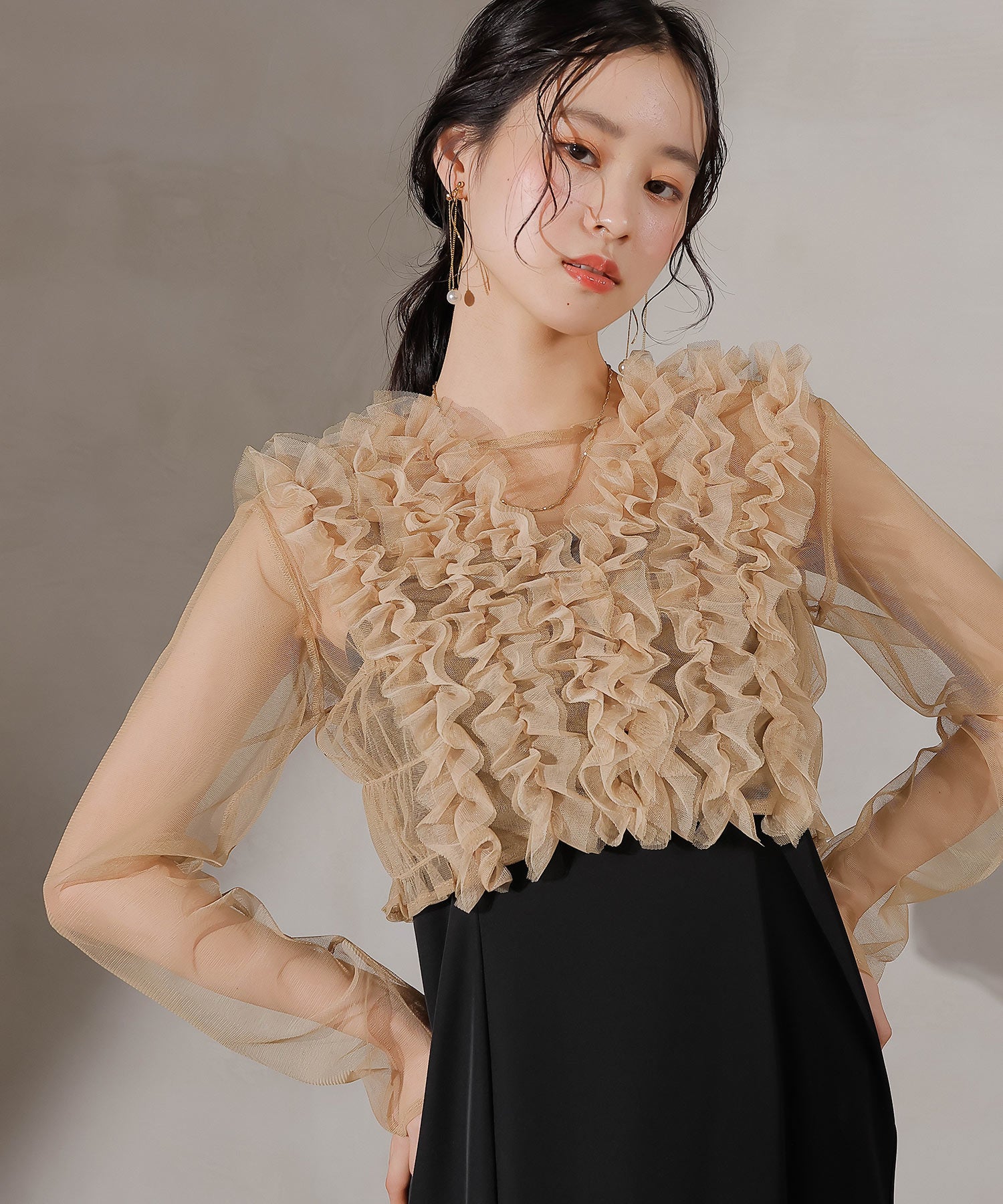 チュール フリル ベスト シアー トップス ワンピース 3点セット