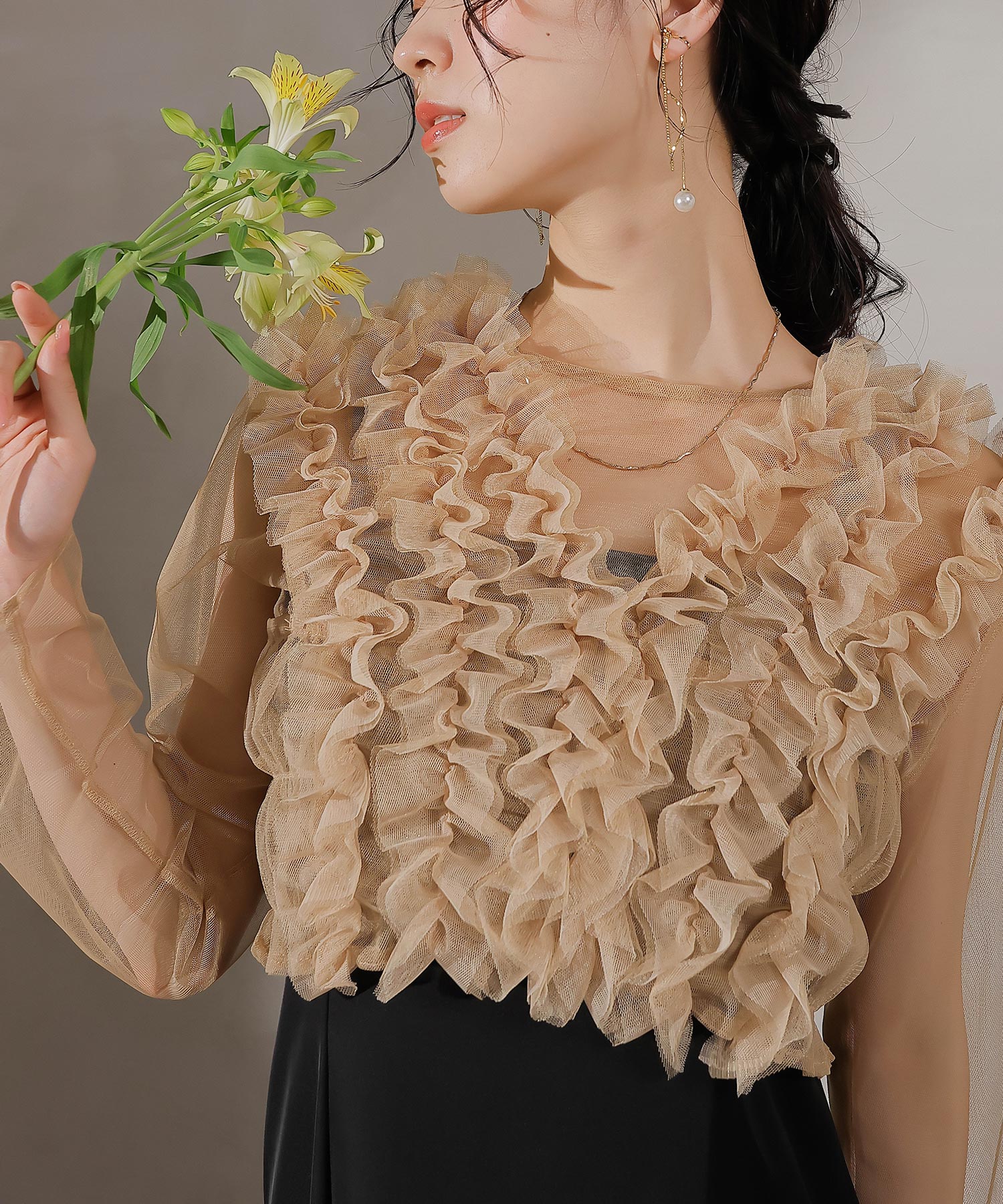 チュール フリル ベスト シアー トップス ワンピース 3点セット