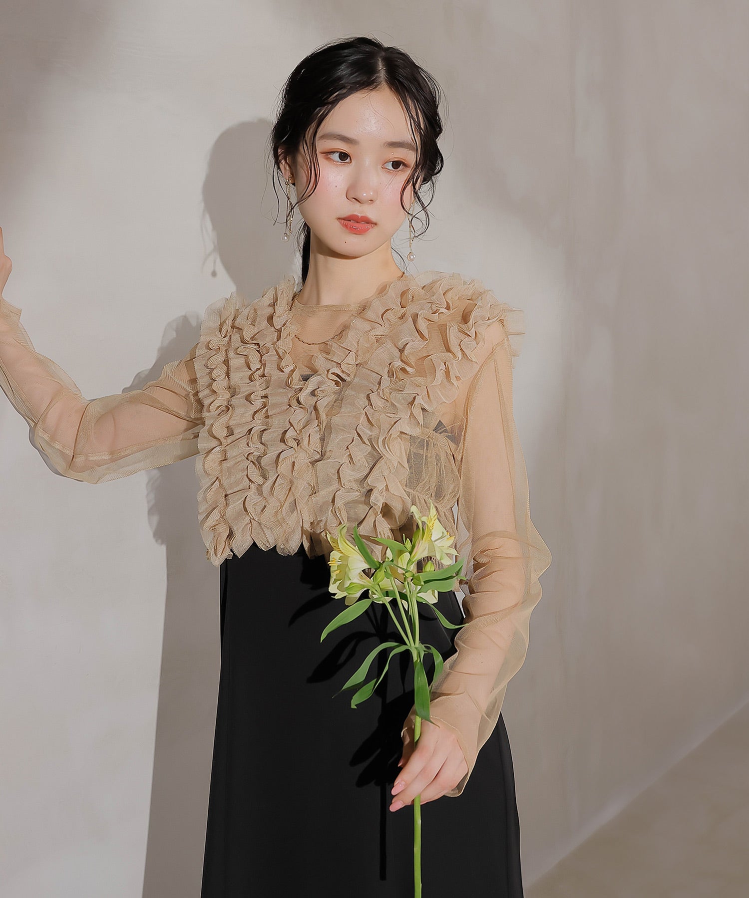 チュール フリル ベスト シアー トップス ワンピース 3点セット