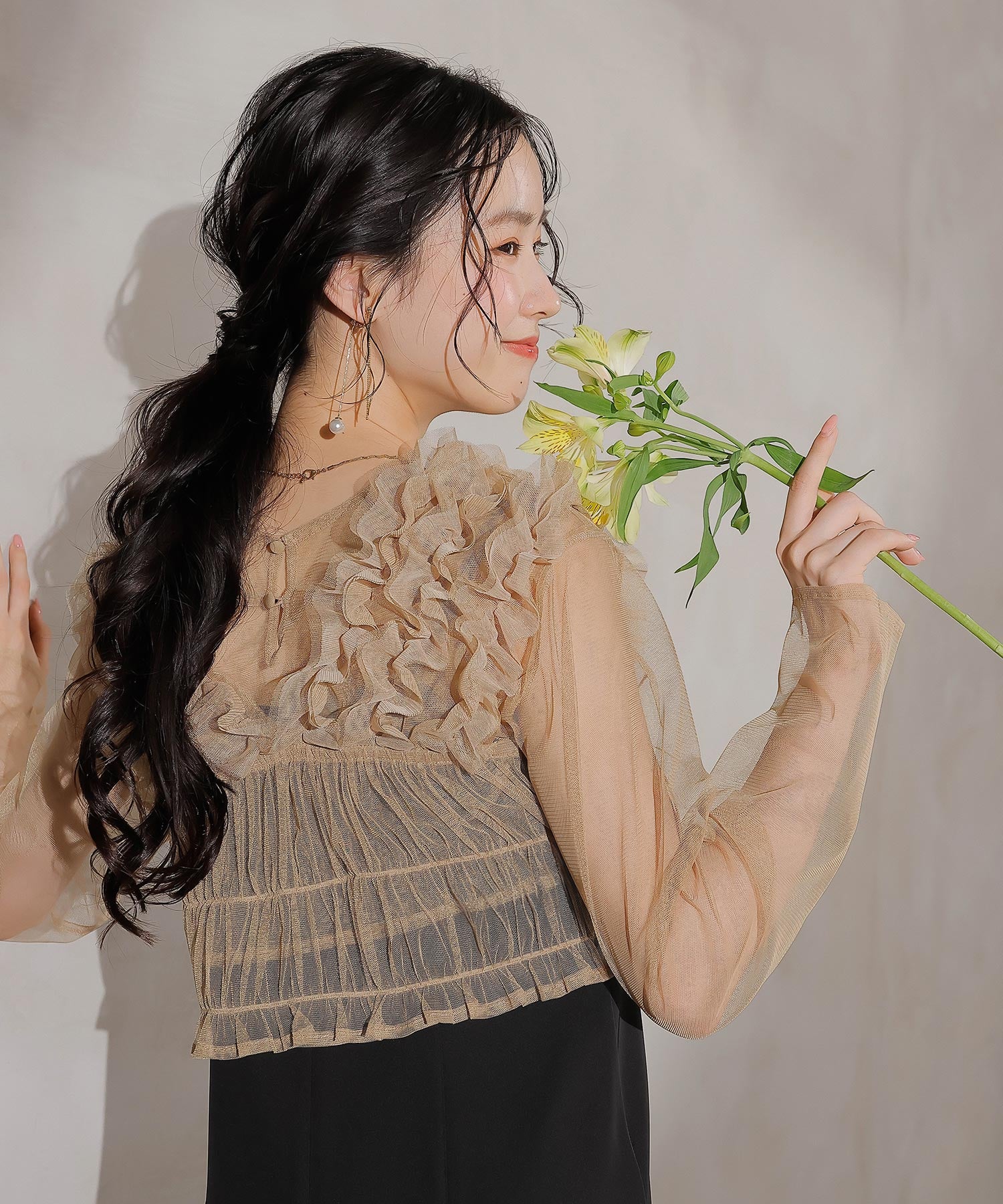 チュール フリル ベスト シアー トップス ワンピース 3点セット