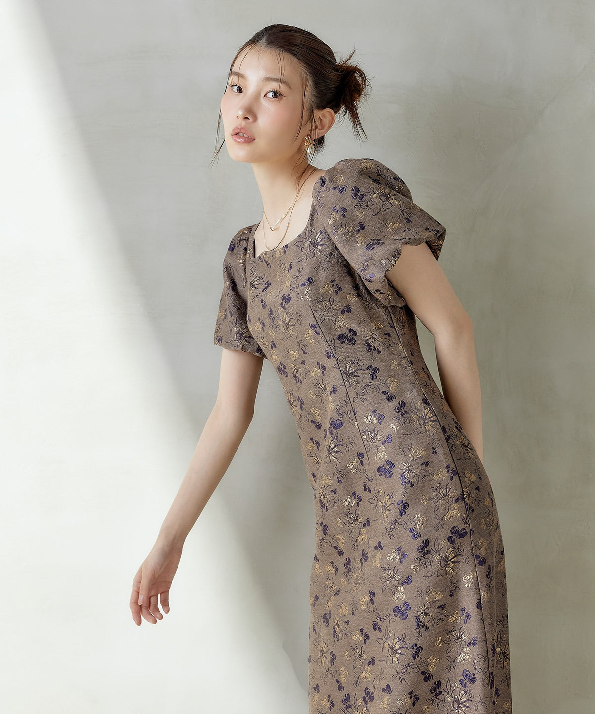 シルクジャガード花柄ドレス