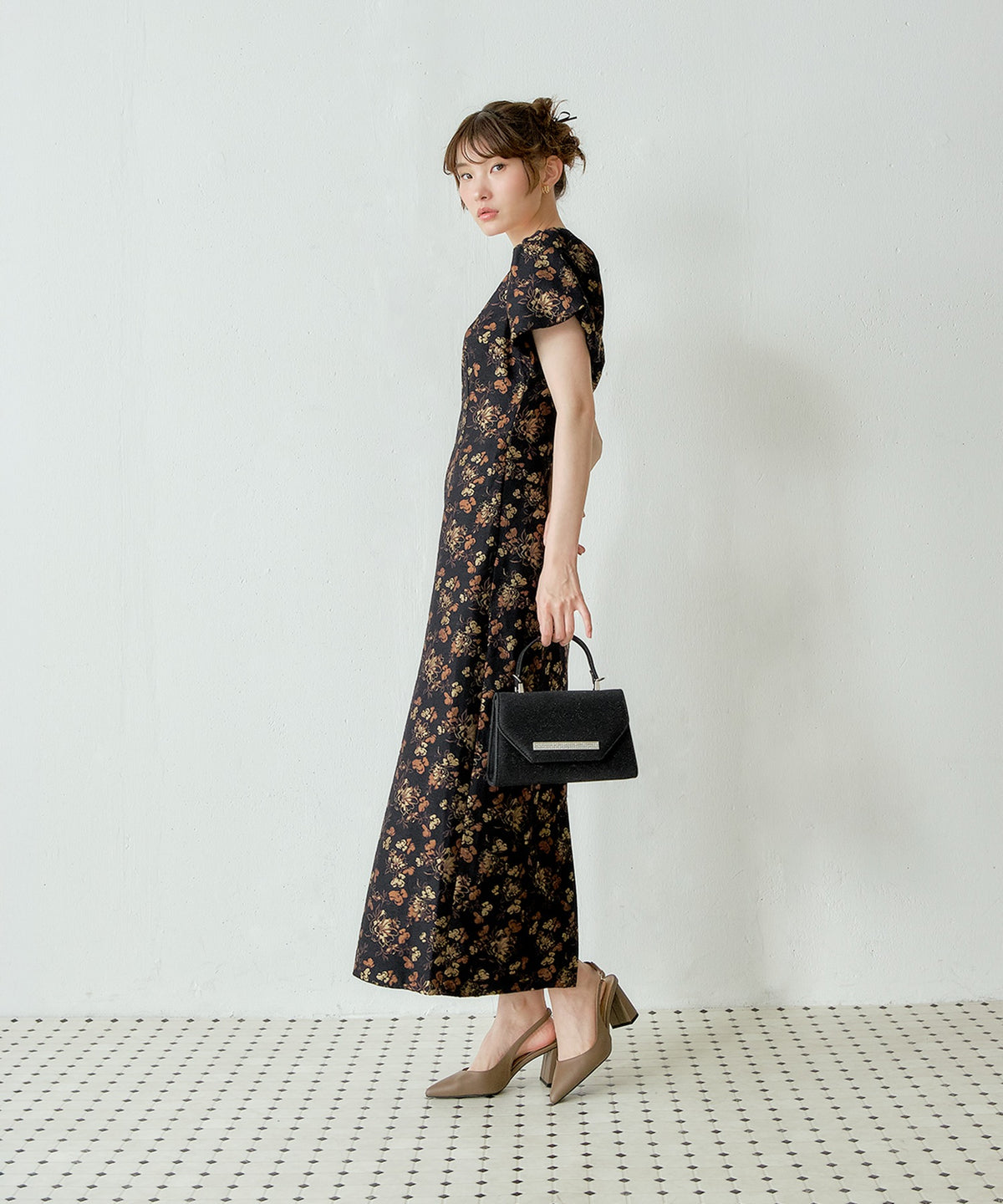 シルクジャガード花柄ドレス