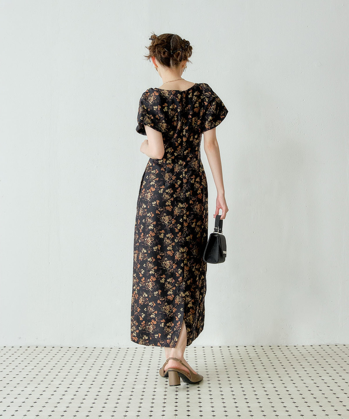 シルクジャガード花柄ドレス