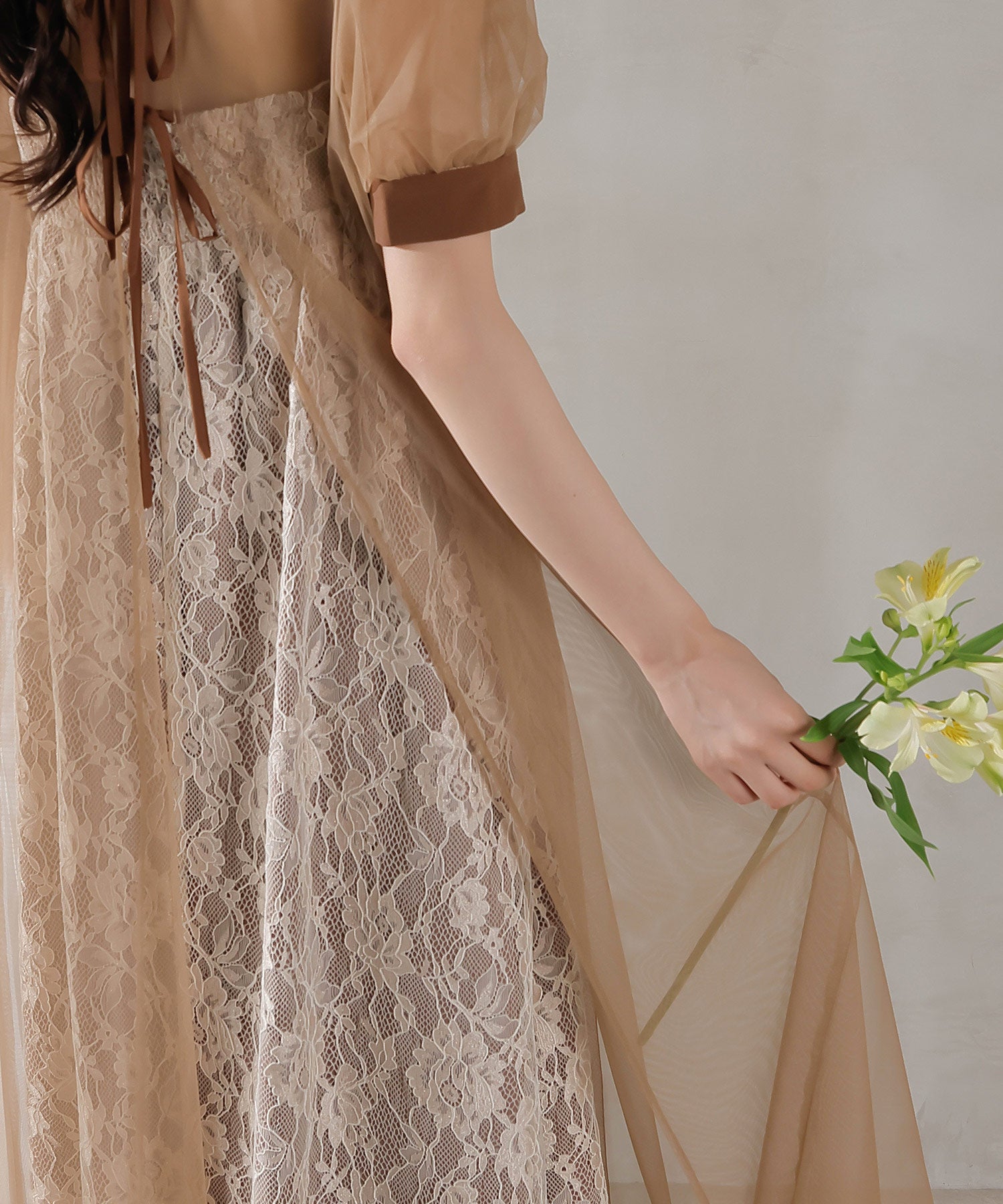 チュール バック リボン レースキャミワンピ 2点セット