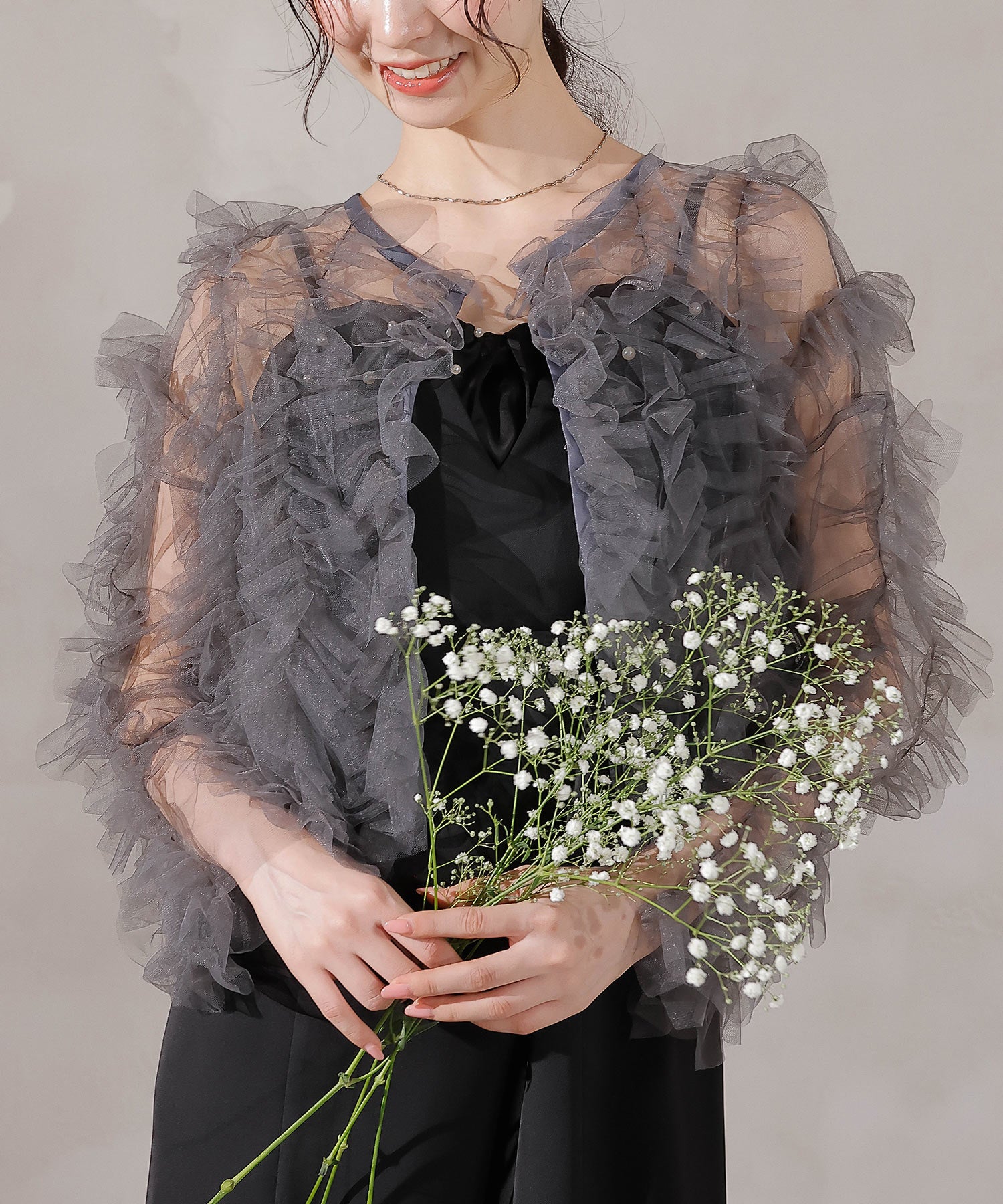 チュールフリル ギャザー ボレロ トップス