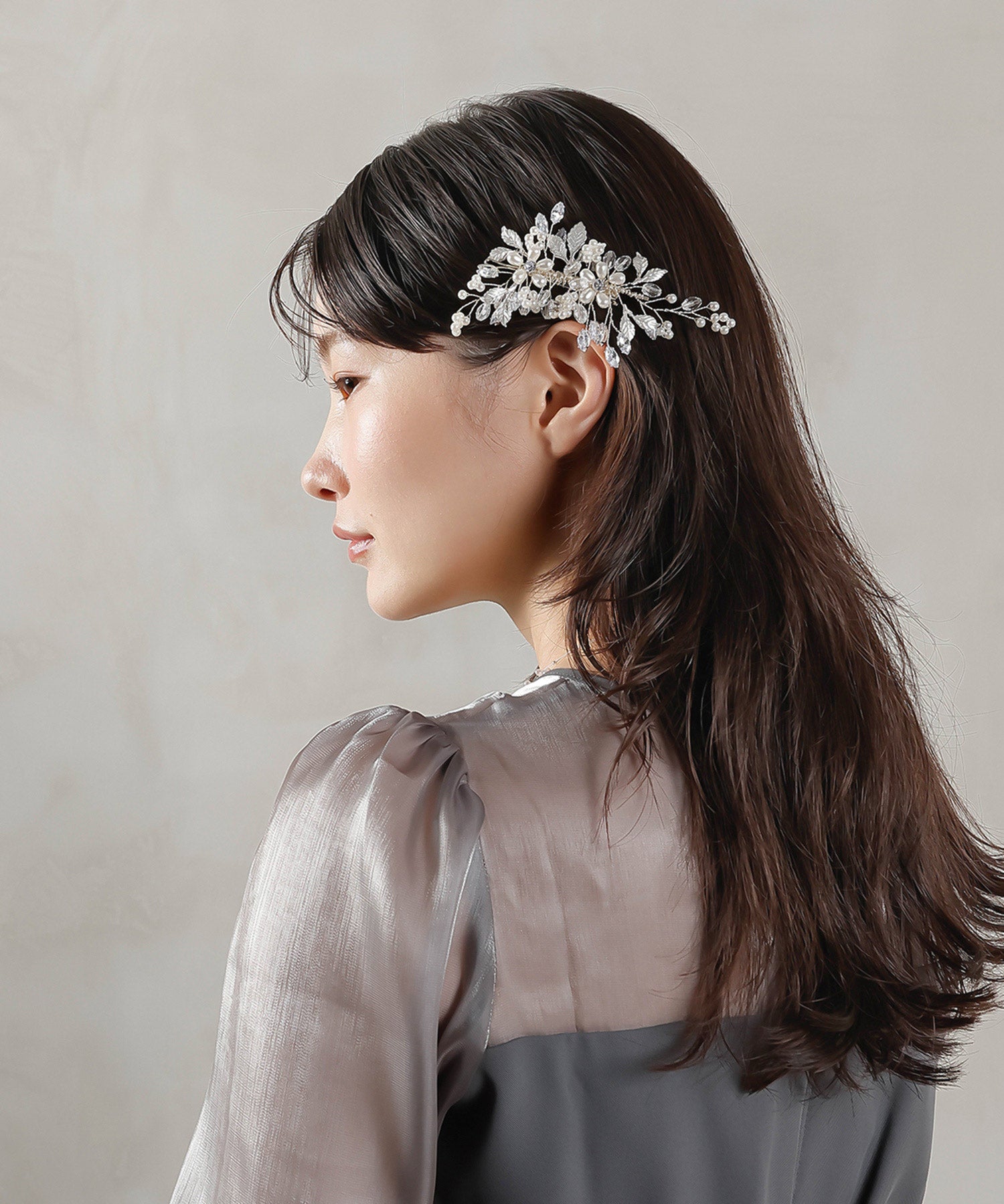 パール ビジュー クリア ビーズ フラワー ヘアクリップ