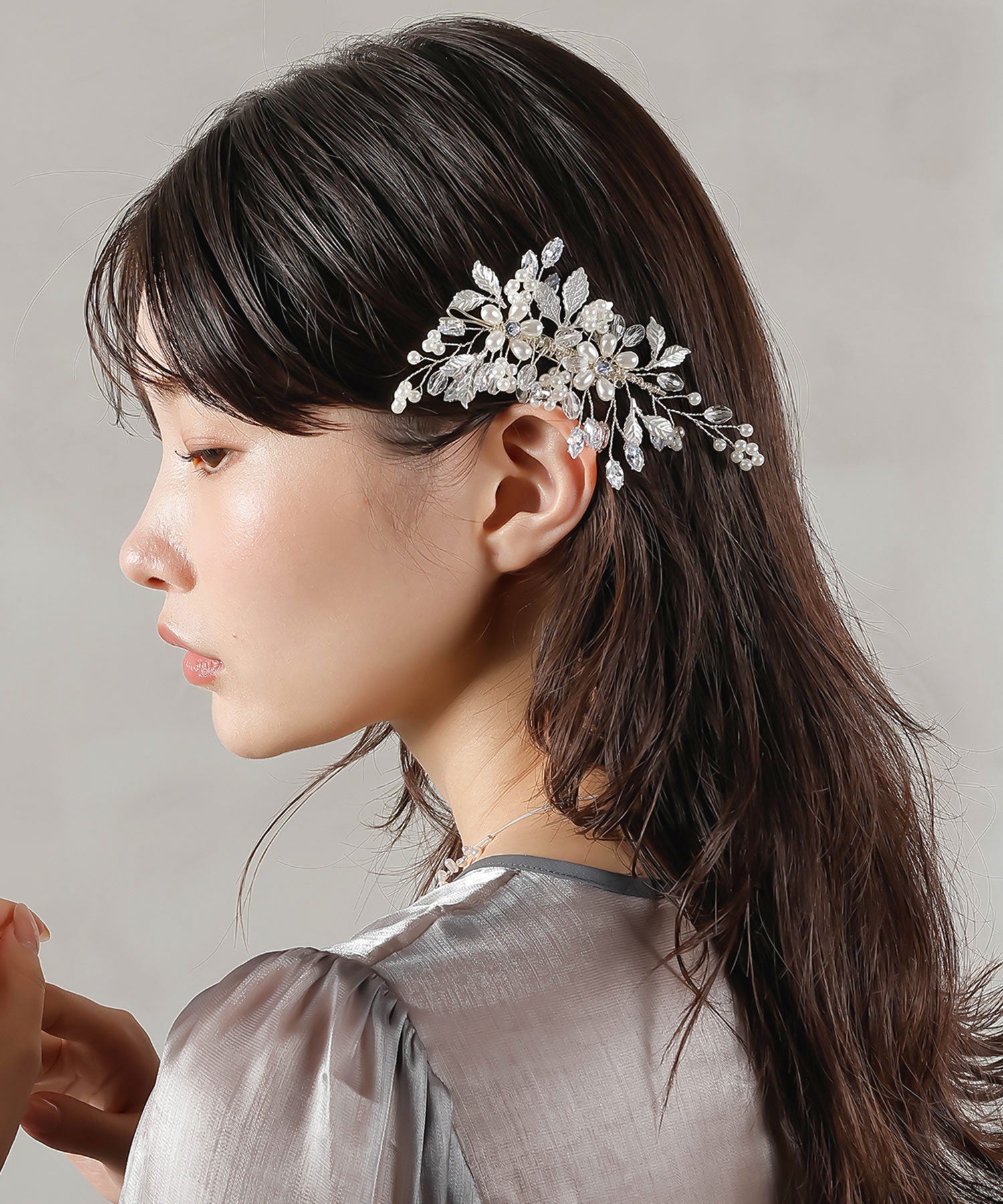 パール ビジュー クリア ビーズ フラワー ヘアクリップ