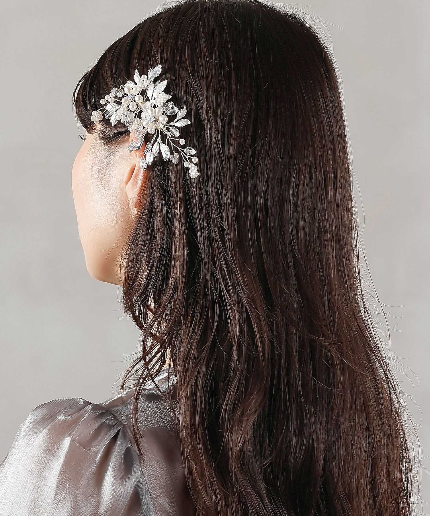 パール ビジュー クリア ビーズ フラワー ヘアクリップ