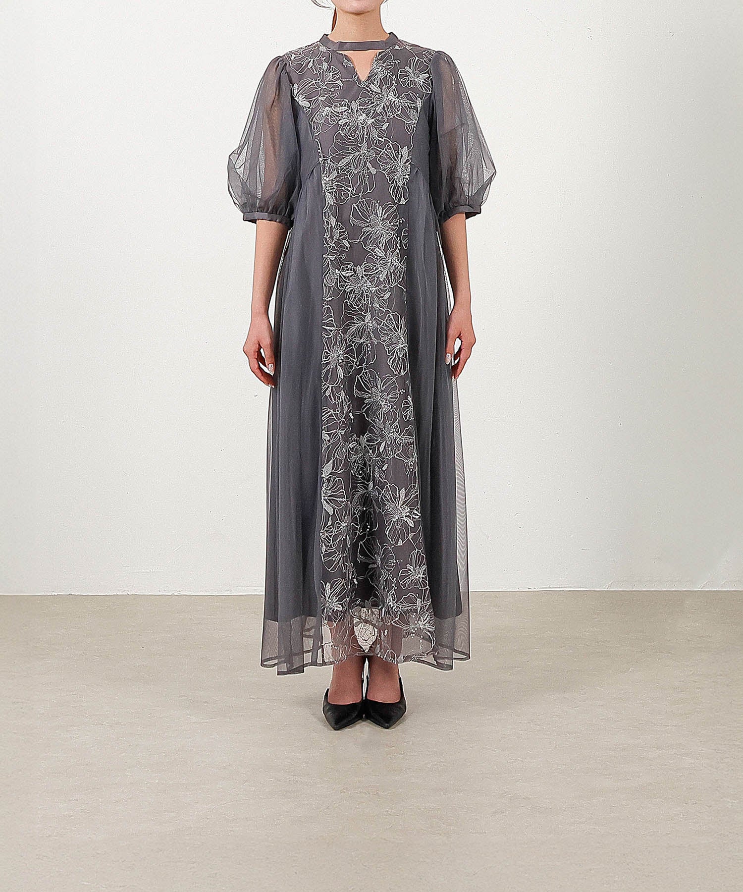 スパンコールレース Aライン チュールワンピース