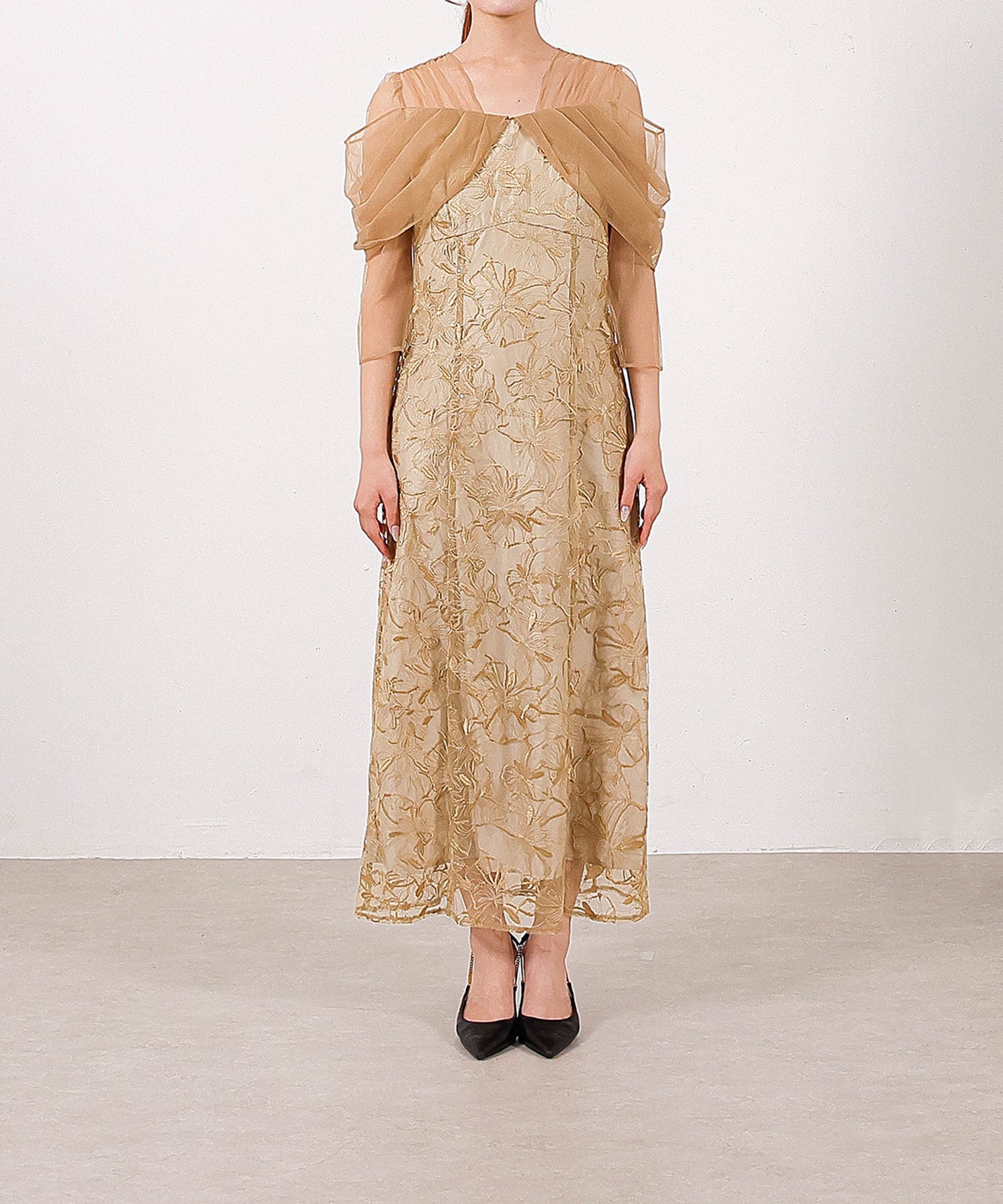 オケージョンドレス　チュールドレス チュールドレープ スパンコール ドレス 結婚式 オケージョンドレス