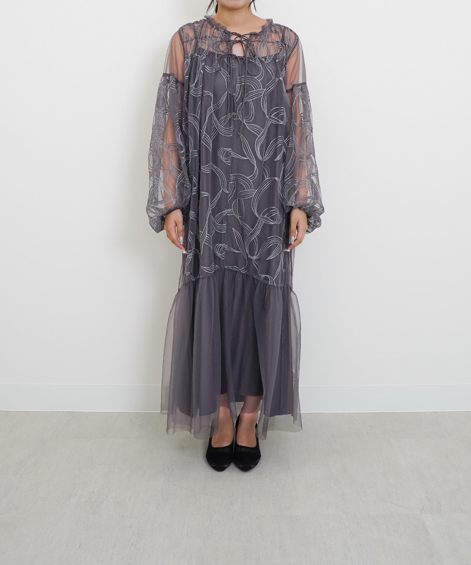 リボン キャミワンピ 2点セット フェミニン パーティー ドレス