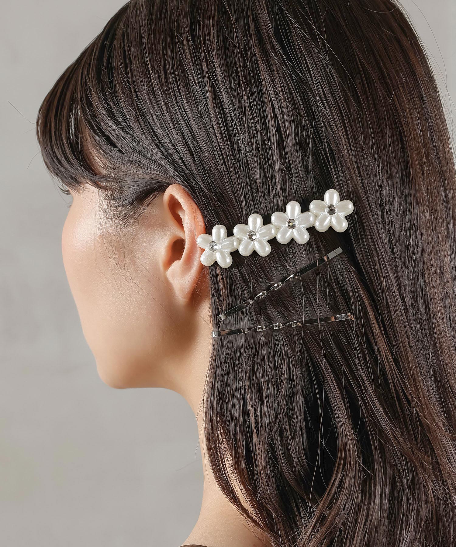 3点セットビジュー パール キラキラ フラワー 大きめ ヘアピン ヘアクリップ