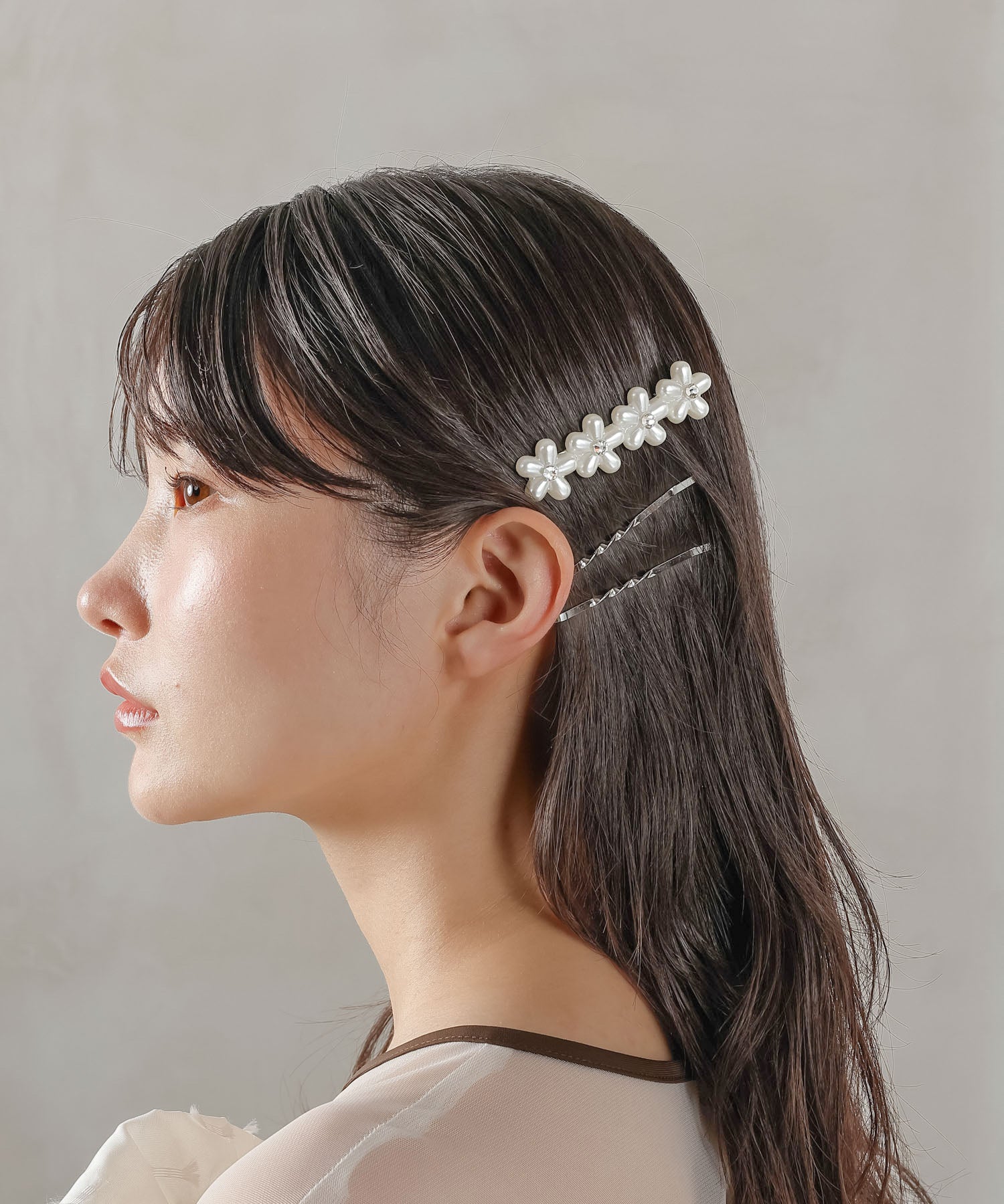 3点セットビジュー パール キラキラ フラワー 大きめ ヘアピン ヘアクリップ