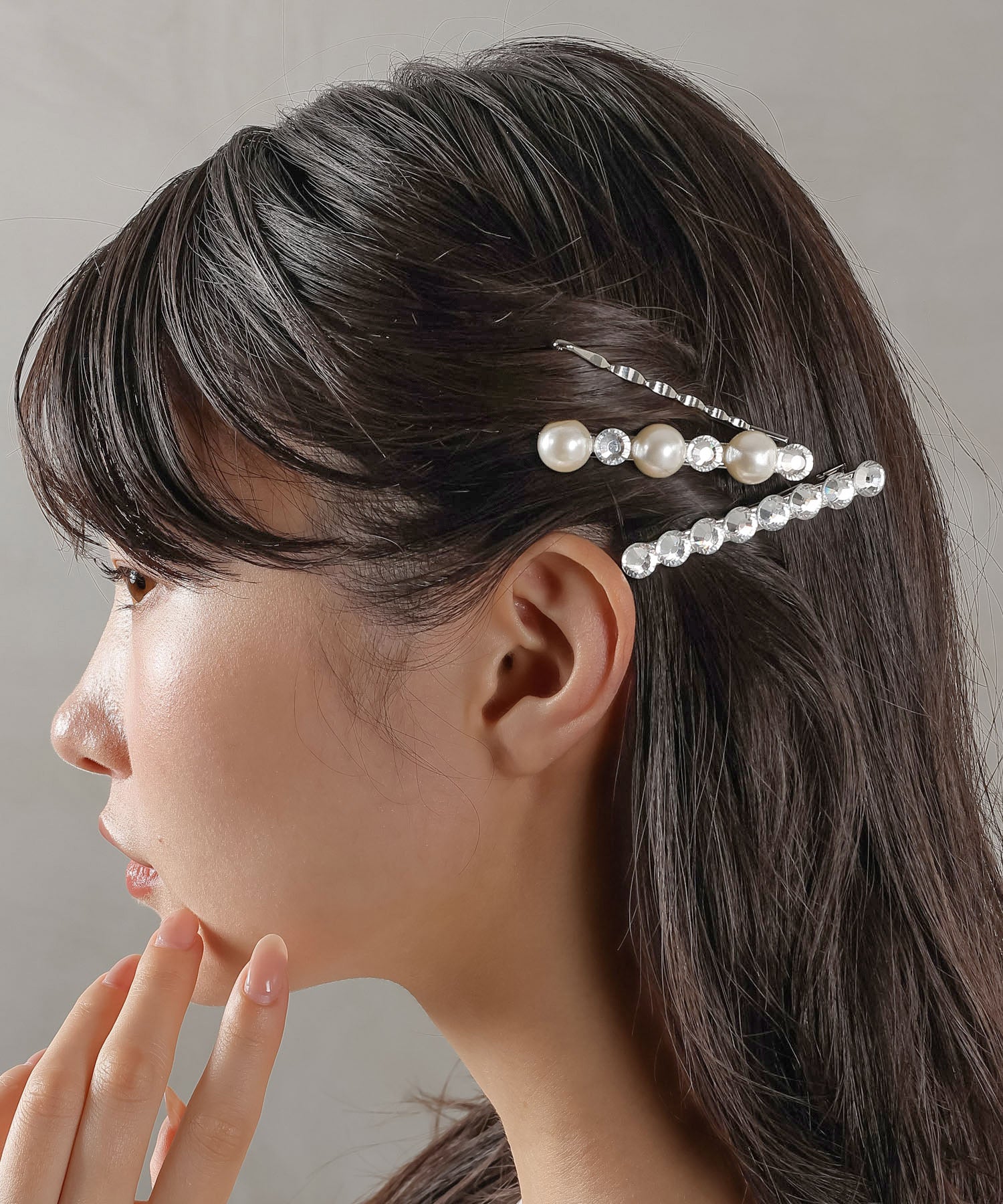 3点セット ビジュー パール キラキラ ヘアピン ヘアクリップ セット