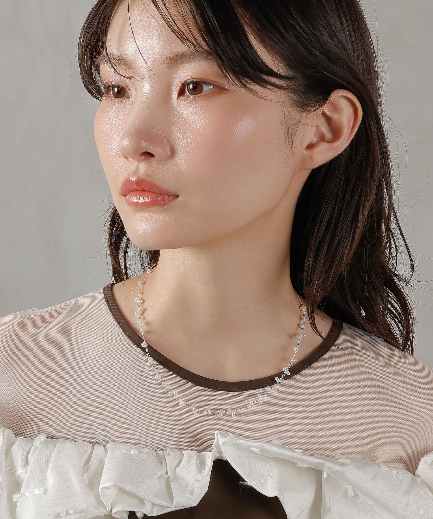 パールワイヤーチョーカー メタル ショート ネックレス