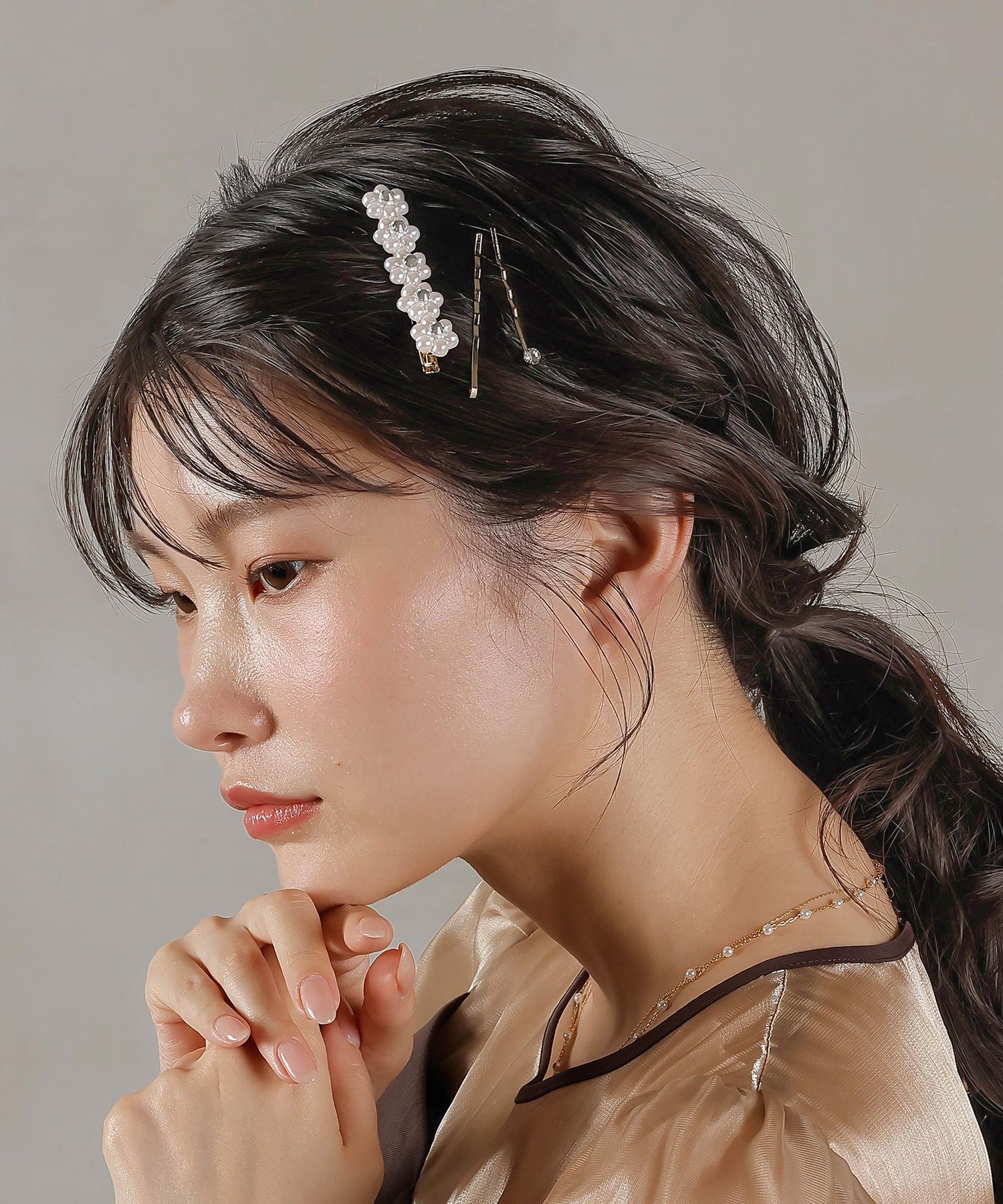 3点セット ビジュー パール キラキラ フラワー ヘアピン ヘアクリップ
