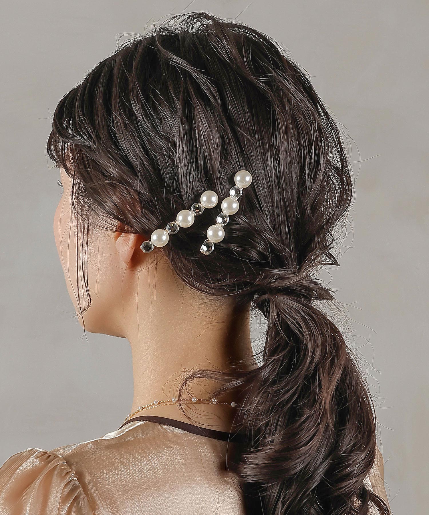 パール ビジュー ラインストーン キラキラ ヘアクリップ ヘアピン 2本セット
