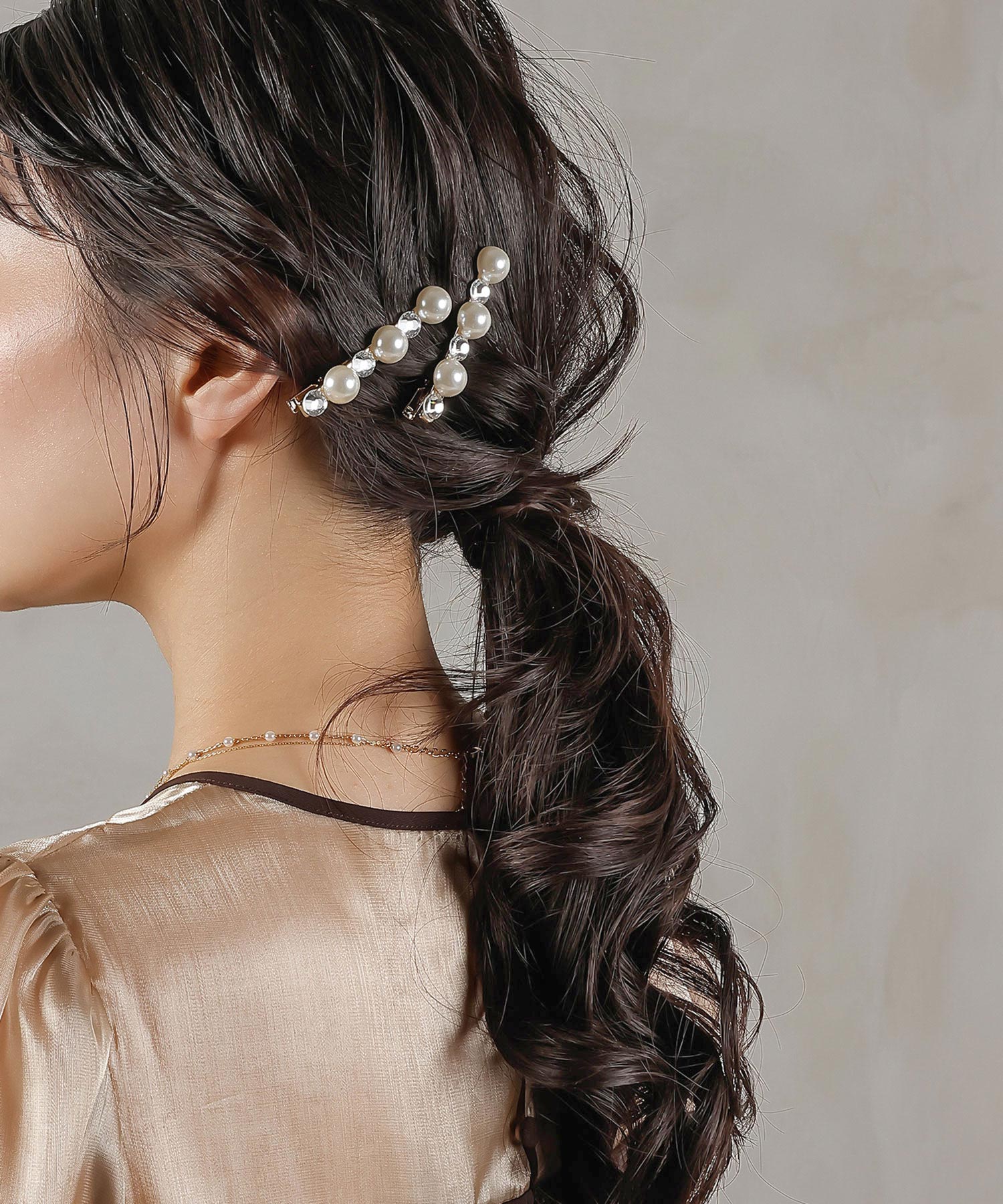 パール ビジュー ラインストーン キラキラ ヘアクリップ ヘアピン 2本セット