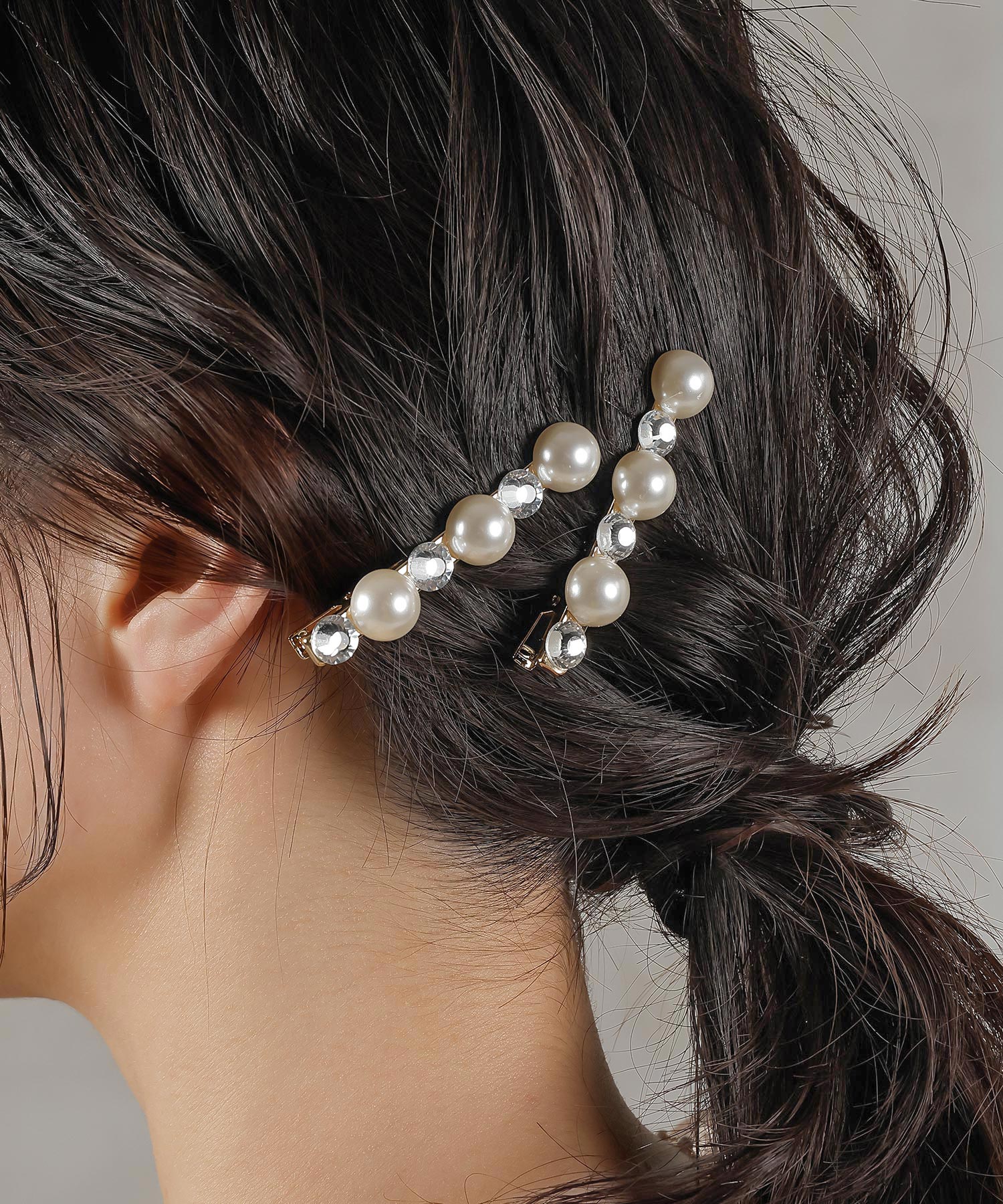 パール ビジュー ラインストーン キラキラ ヘアクリップ ヘアピン 2本セット