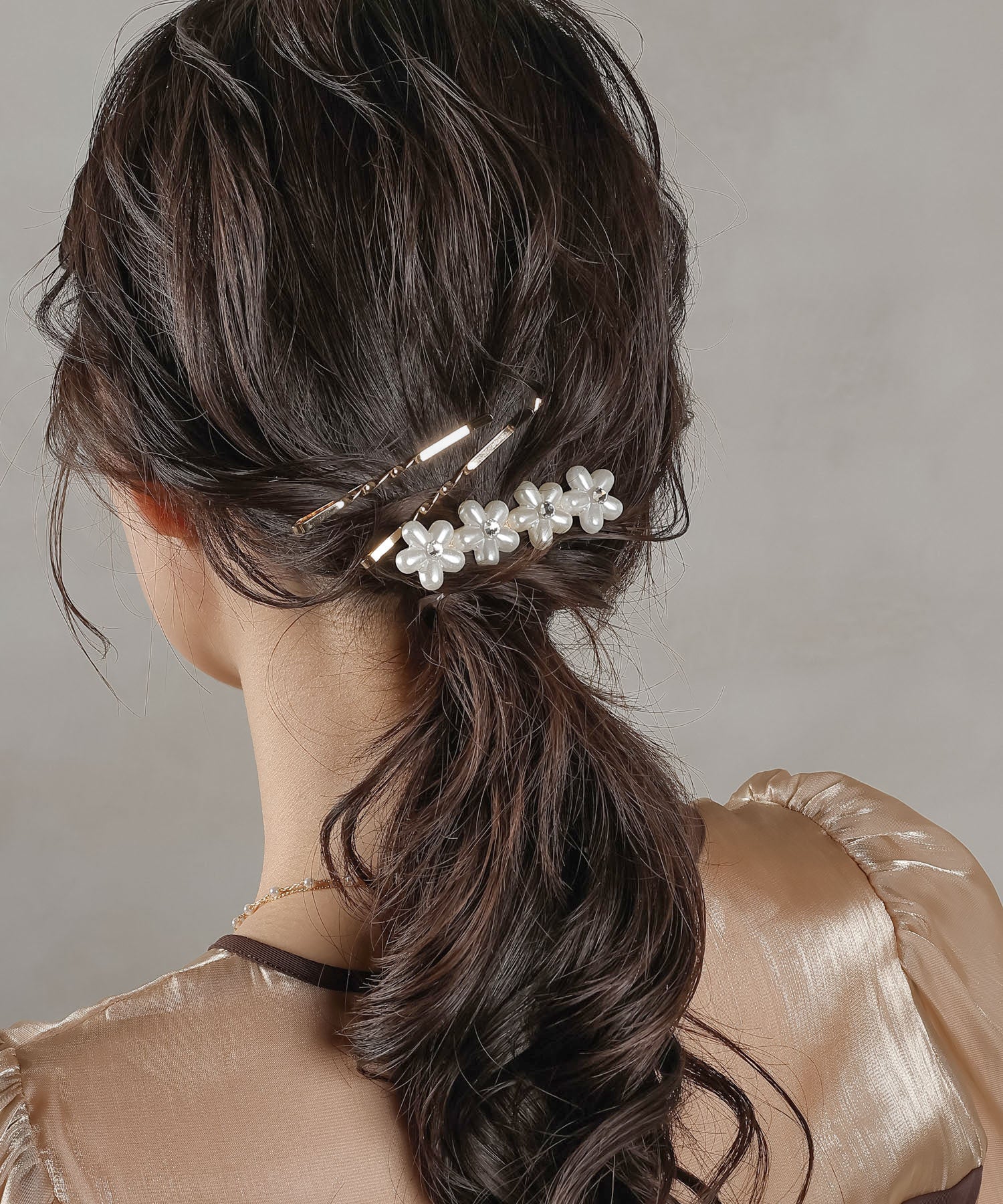 3点セットビジュー パール キラキラ フラワー 大きめ ヘアピン ヘアクリップ
