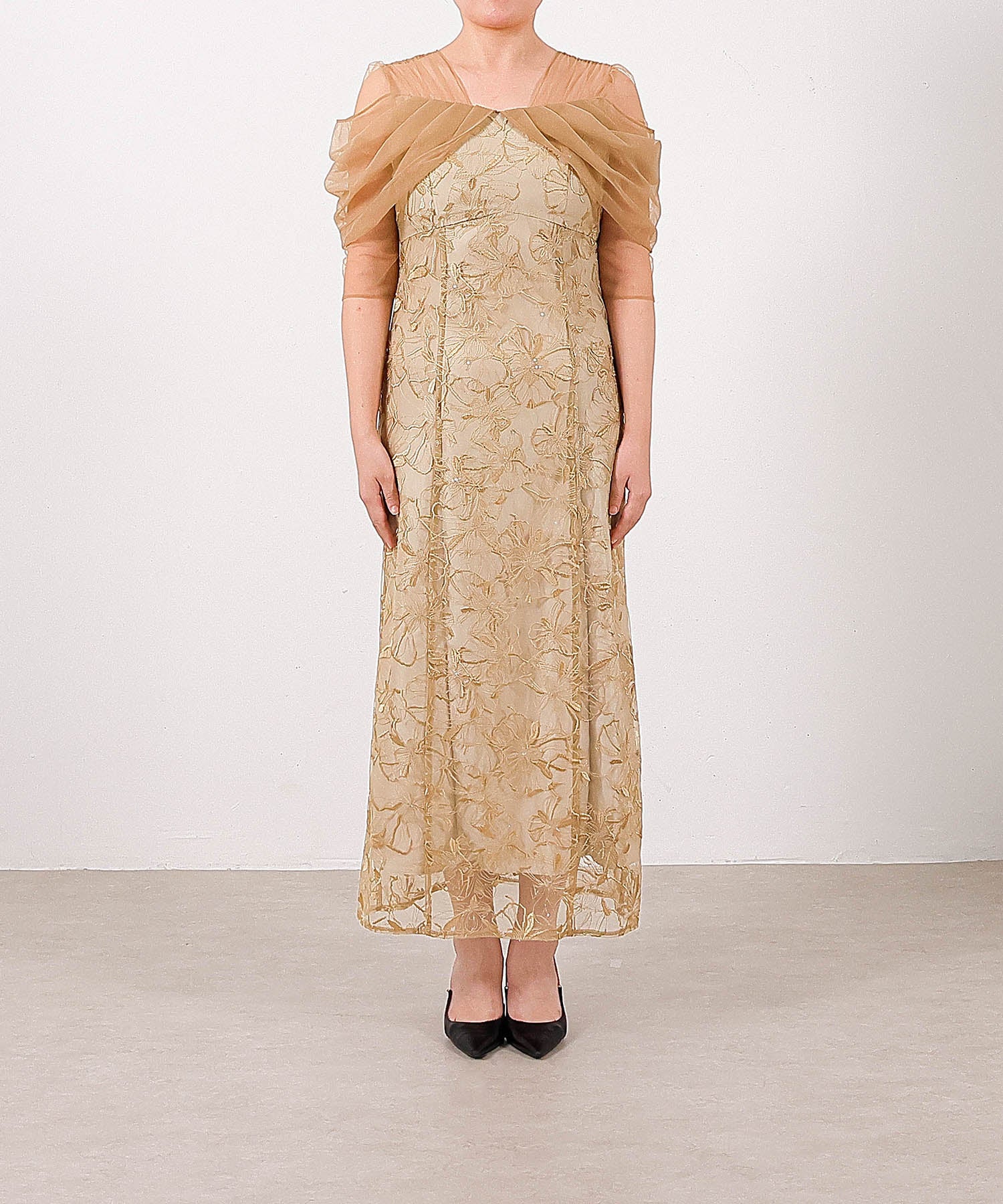 チュールドレープ スパンコール ドレス 結婚式 オケージョンドレス