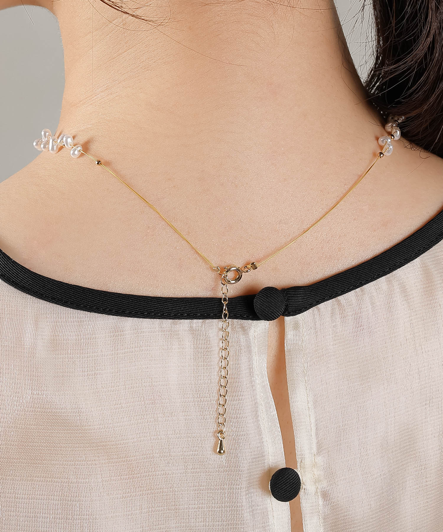 パールワイヤーチョーカー メタル ショート ネックレス